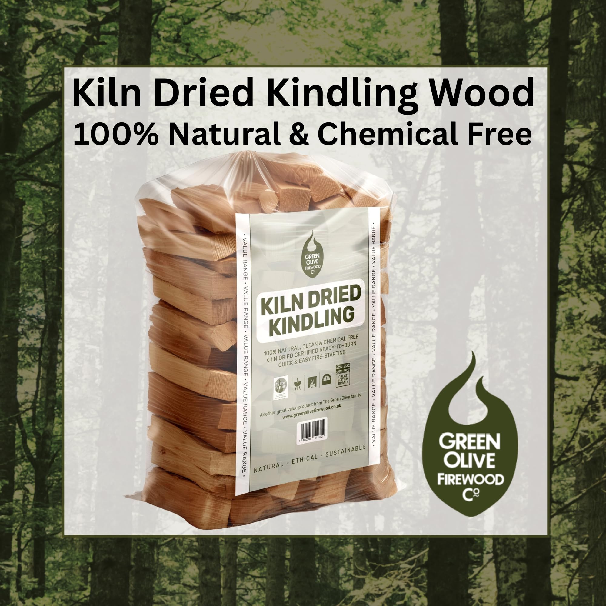 Green Olive Firewood - Approx 2.2KG Bag of Kiln Dried Kindling Wood - Firestarting Sticks - Natural Fire Lighters for Log Burners, Wood Burning Stoves, BBQS, Camping, fireplaces & Pizza Ovens — view 4
