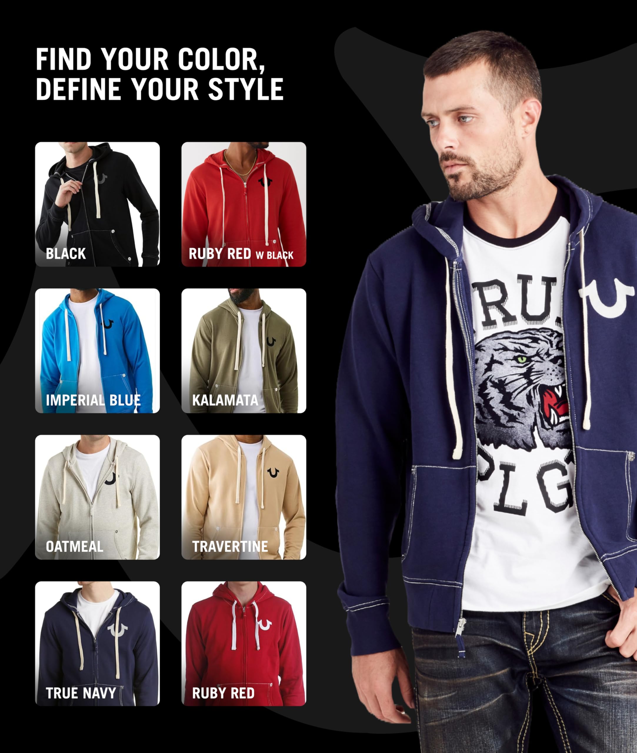 True Religion Męska bluza z kapturem z logo Buddy