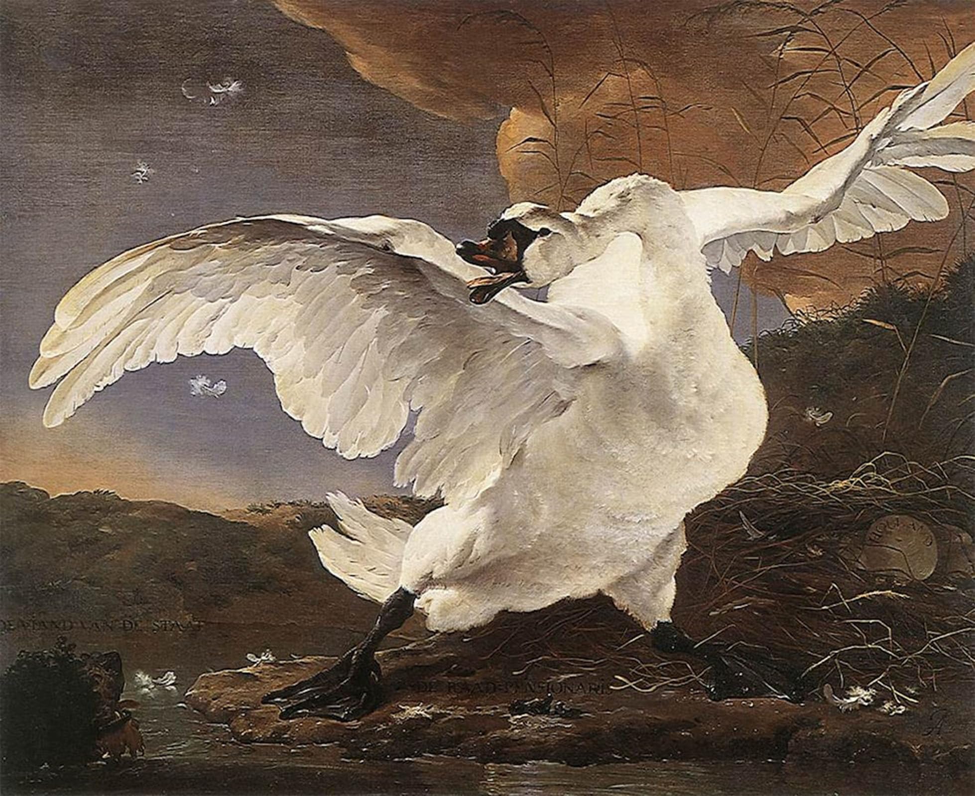 SERENDIPITP Abstract Painting Mural Print Picture Wall Decor Painting The Threatened Swan Jan Asselyn Vintage Wall Artwork for Home Decor 60x90cm