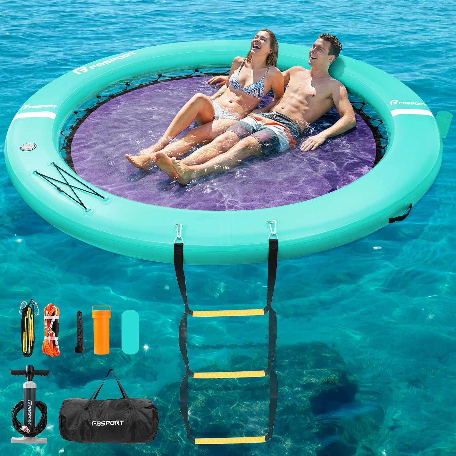 FBSPORT Schwimmende Insel für mehrere Personen, runde Schwimmplattform mit Getränkehalter, strapazierfähige Schwimminsel für See, rutschfeste Schwimmplattform für Pool & Meer, wahlweise 6/8/10 Fuß