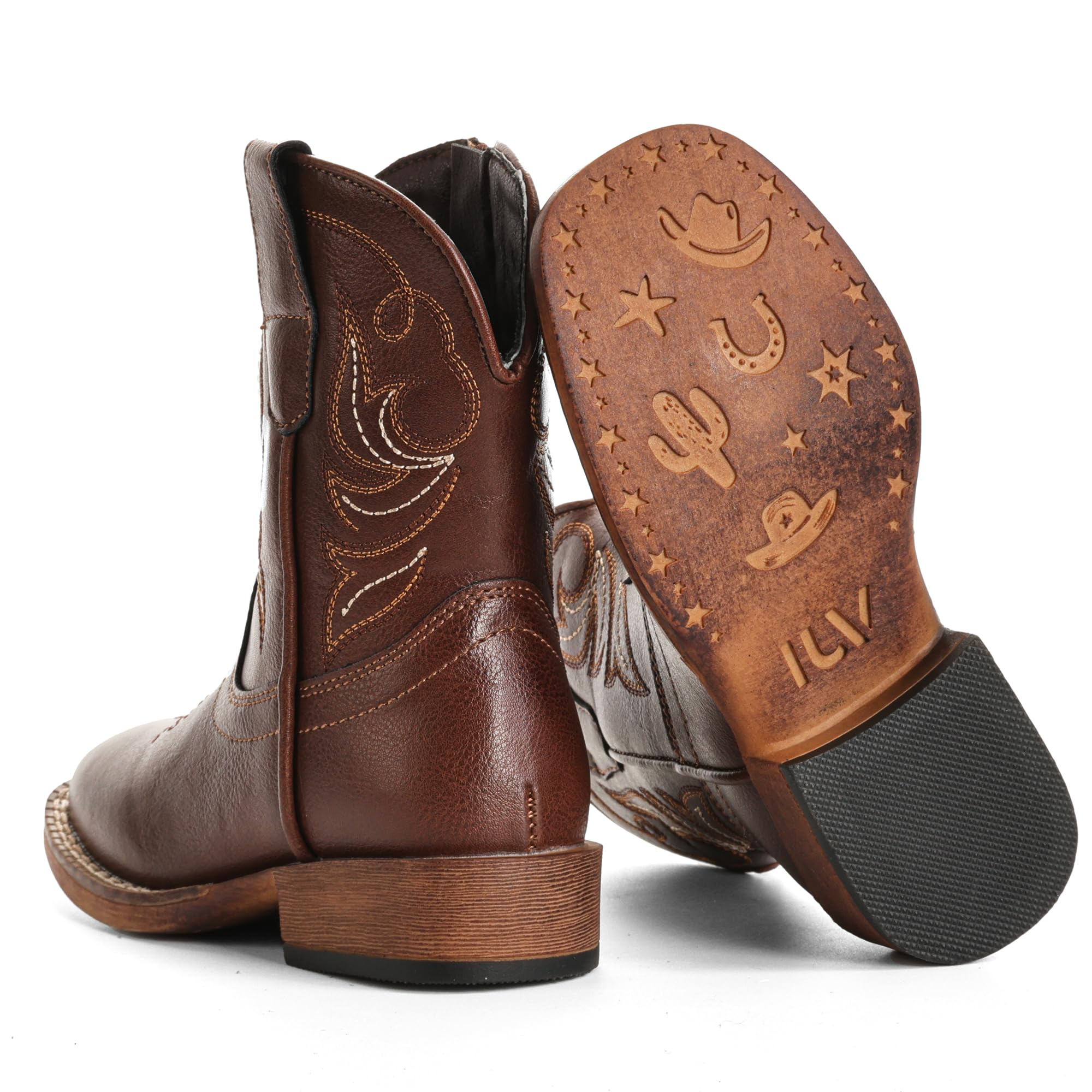 IUV KIDS Girls Cowgirl Boots Toddler Boys Cowboy Boots for Kids Western Square Toe Riding Mid Calf Boot - 4