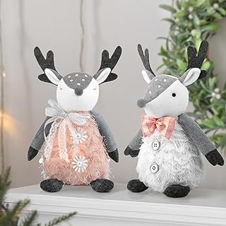 D-FantiX 2Pack Reindeer Christmas Gnomes Plush, Handmade Swedish Tomte Santa Scandinavian Figurine Nordic Plush Elf Doll Gnome Christmas Decorations Ornaments Home Decor
