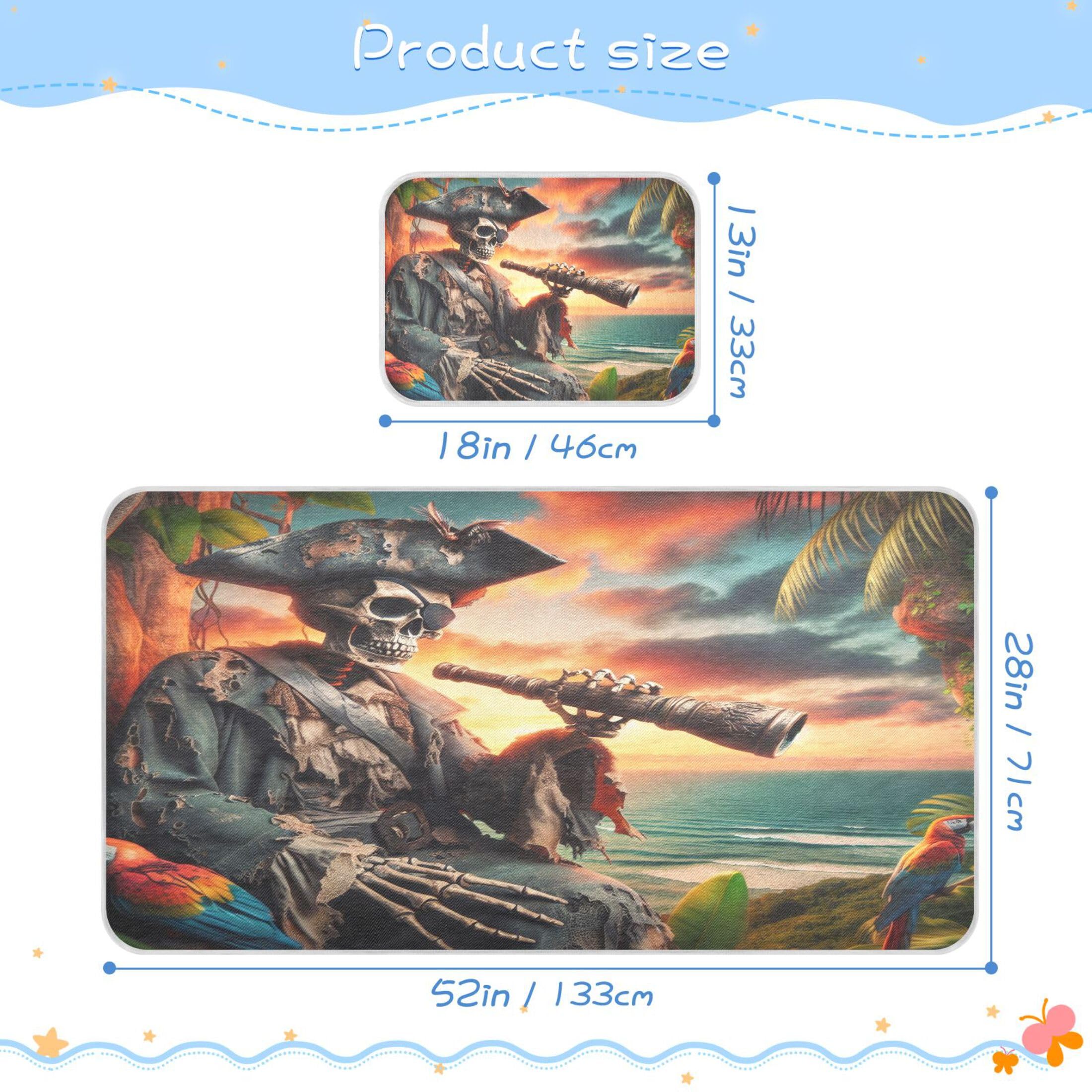 Takiito Pirate Skeleton Baby Cooling Mattress Pad, Soft & Breathable Cooling Mat Keep Baby Cool in Summer 28x52 in, Nursery Essential