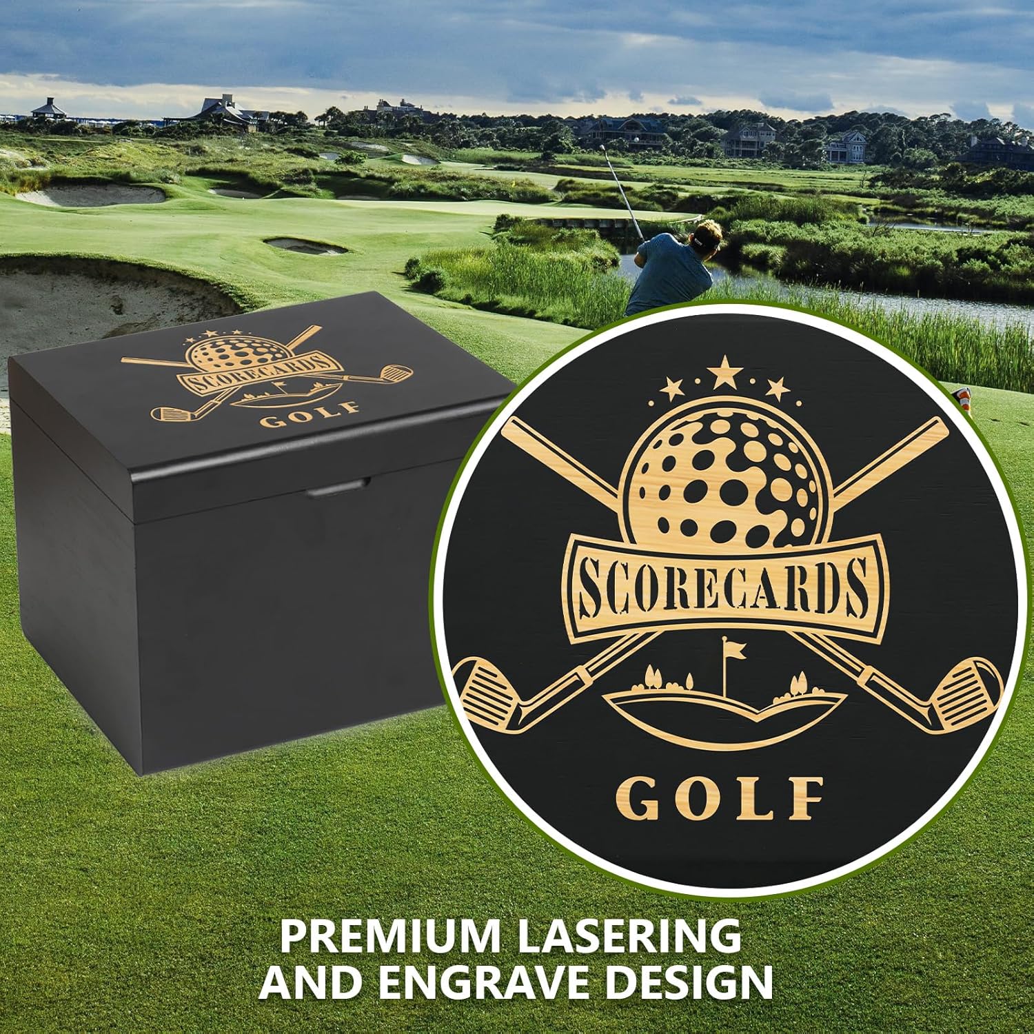 Golf Scorecard Box with 5 Wooden Dividers + Golf Cooler Bag