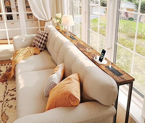 Miniatura 6 de SUPERJARE Mesa consola estrecha de 78.8 pulgadas con tomacorriente, juego de 2 mesas de sofá, mesa detrás del sofá, mesas de entrada largas con