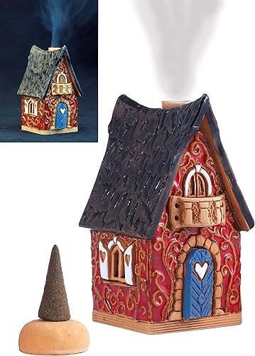 Cerámica Navidad Village casas colección - hecho a mano coleccionable casa roja miniatura - cono incienso titular R502