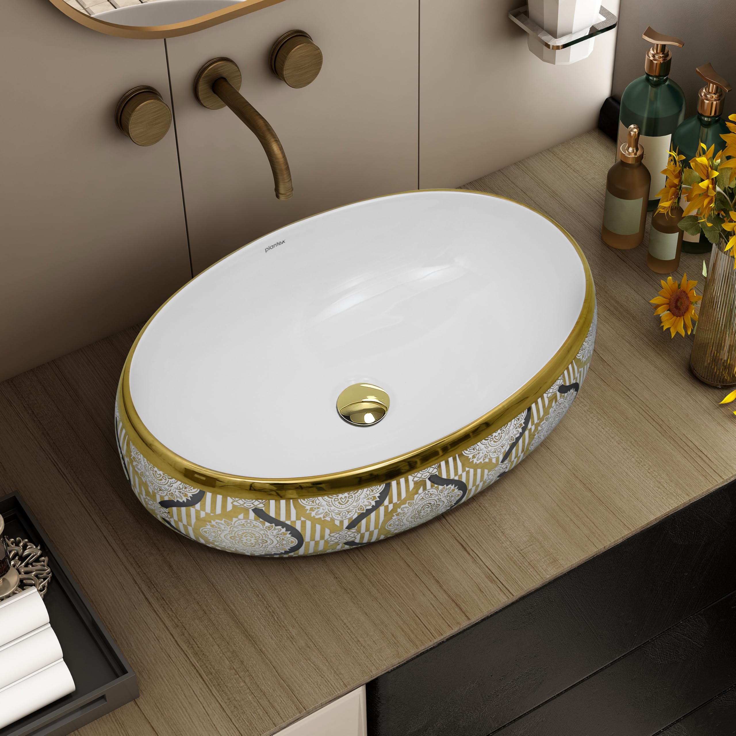 Plantex Ceramic Wash Basin - White & Gold -9 Plantex Ceramic Wash Basin - White & Gold -9