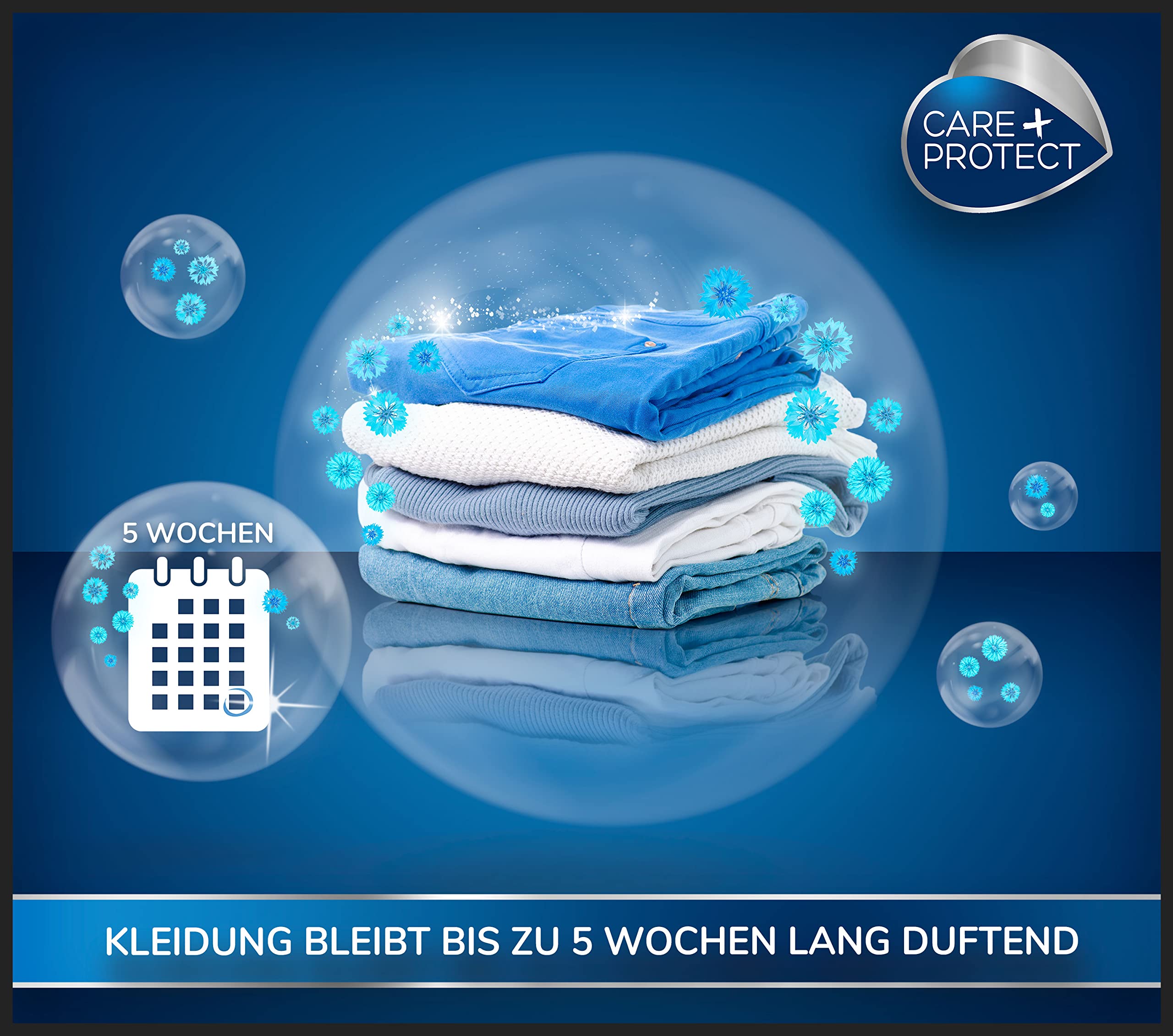 CARE + PROTECT– Wäscheparfüm Blue Wash für die Waschmaschine / 100 % Pure Essence / Konzentrierter Wäscheduft / universell einsetzbar / lang wirkender Duft / 400 ml für ca. 80 Waschgänge