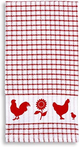 Miniatura 3 de Cackleberry Home Juego de 4 toallas de cocina de algodón a cuadros para ventana de patio trasero (rojo)