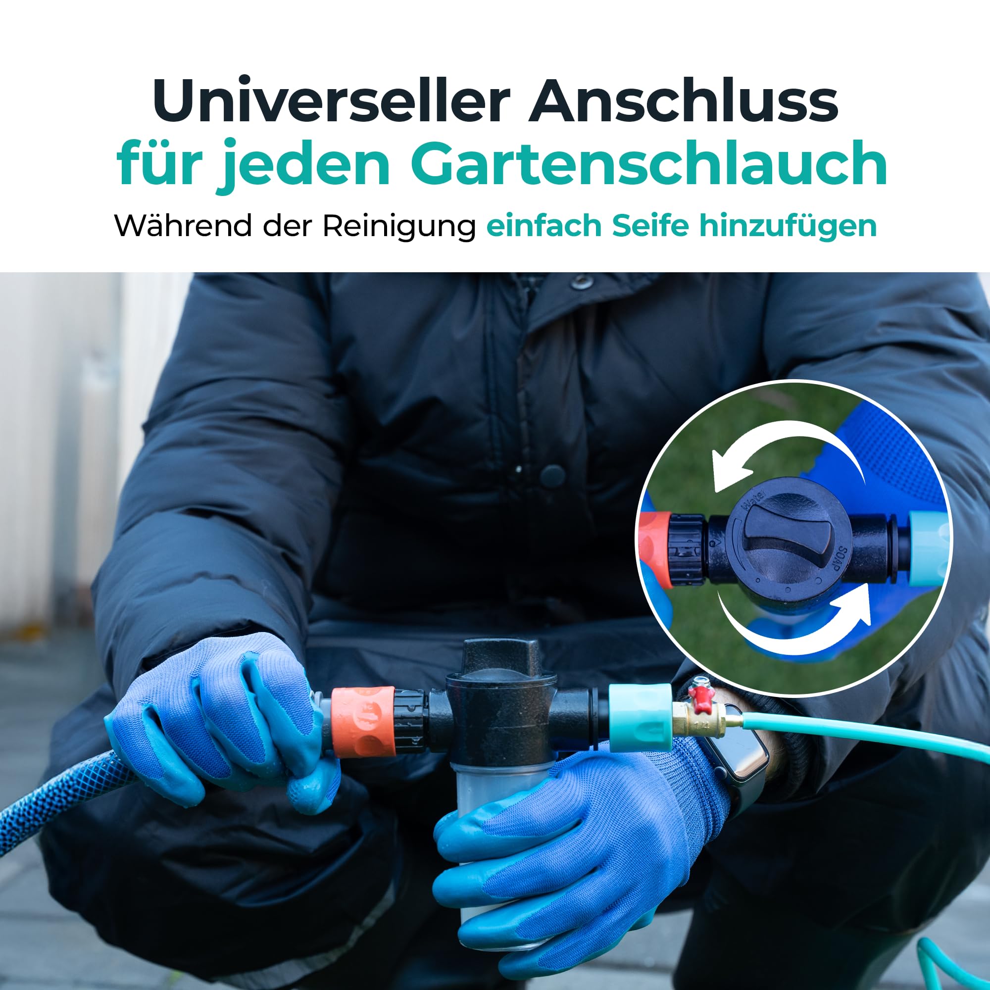 VENTRA Teleskop-Waschbürste 7,2M – Extra Große Bürste (34 cm) - 4 Wasserauslässe – Fensterheber & Staubwedel – Edelstahl Teleskopstiel – Inklusive Handschuhe & Mikrofasertuch