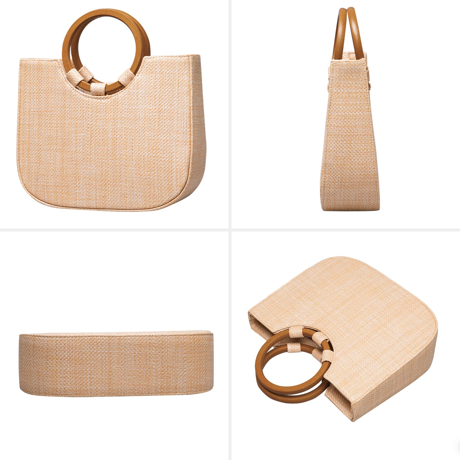 Larcenciel Sac de Plage Femme – Sac Paille Tressé en Fibres Naturelles, Sacs à Main Léger avec Fermeture à Cordon, Pochette et Clutch Femme Chic pour Plage, Mariage, Sortie ou Usage Quotidien