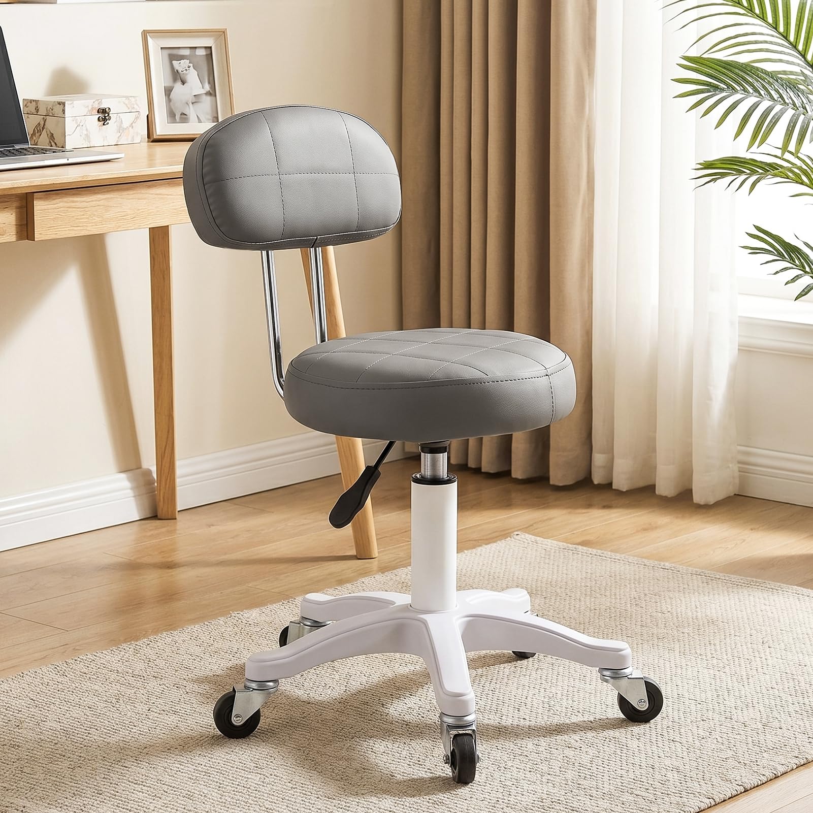 Chaise de bureau pivotante et réglable en hauteur simili cuir gris foncé pour le télétravail