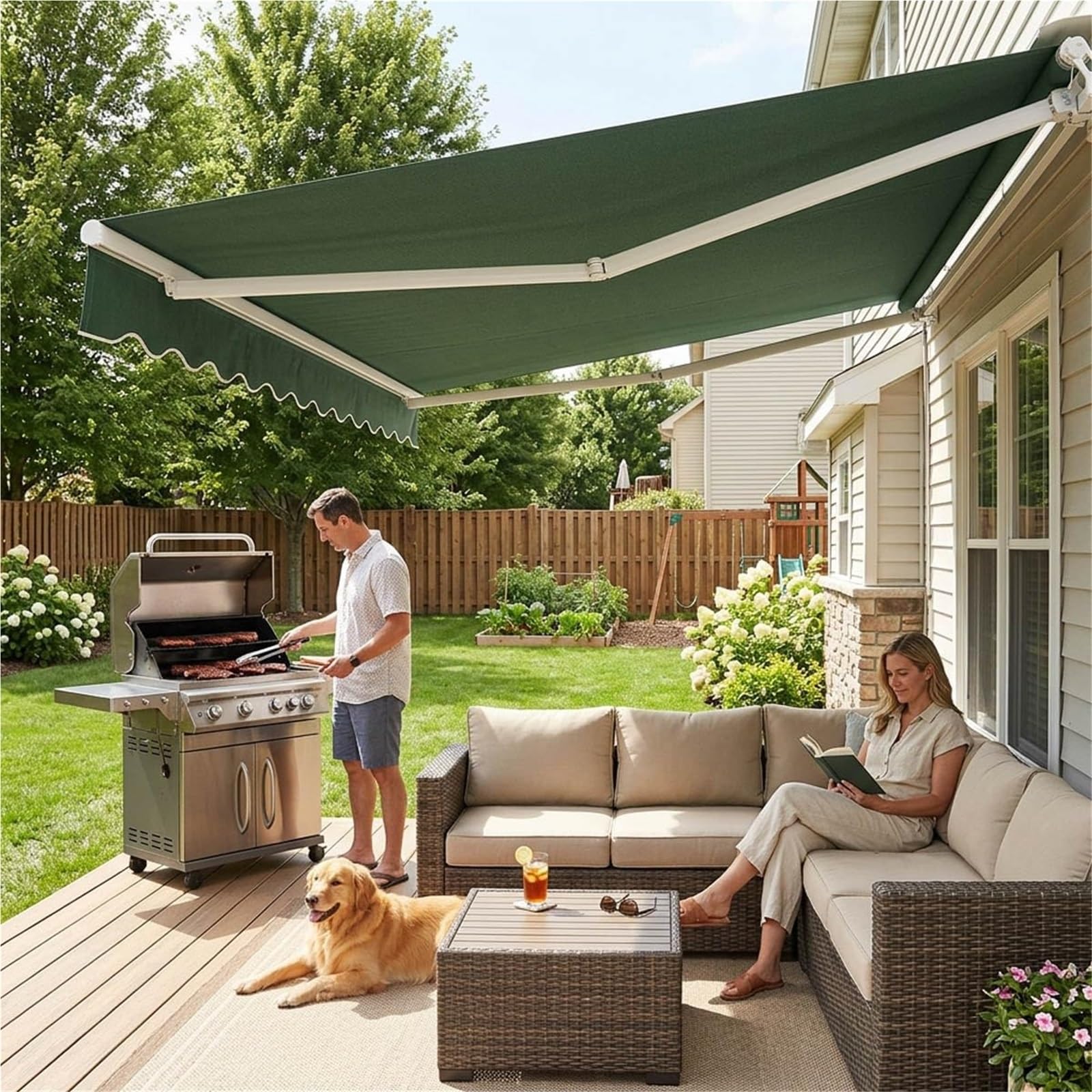 Telo Per Tende Da Sole Manuale 2.0m 2.5m 3.0m 3.6m 5m, Tessuto Di Ricambio Per Tende Da Sole Da Giardino Esterno, Tettoia Di Ricambio Retrattile Per Balcone(G,8.2x8.2FT/250x250cm)