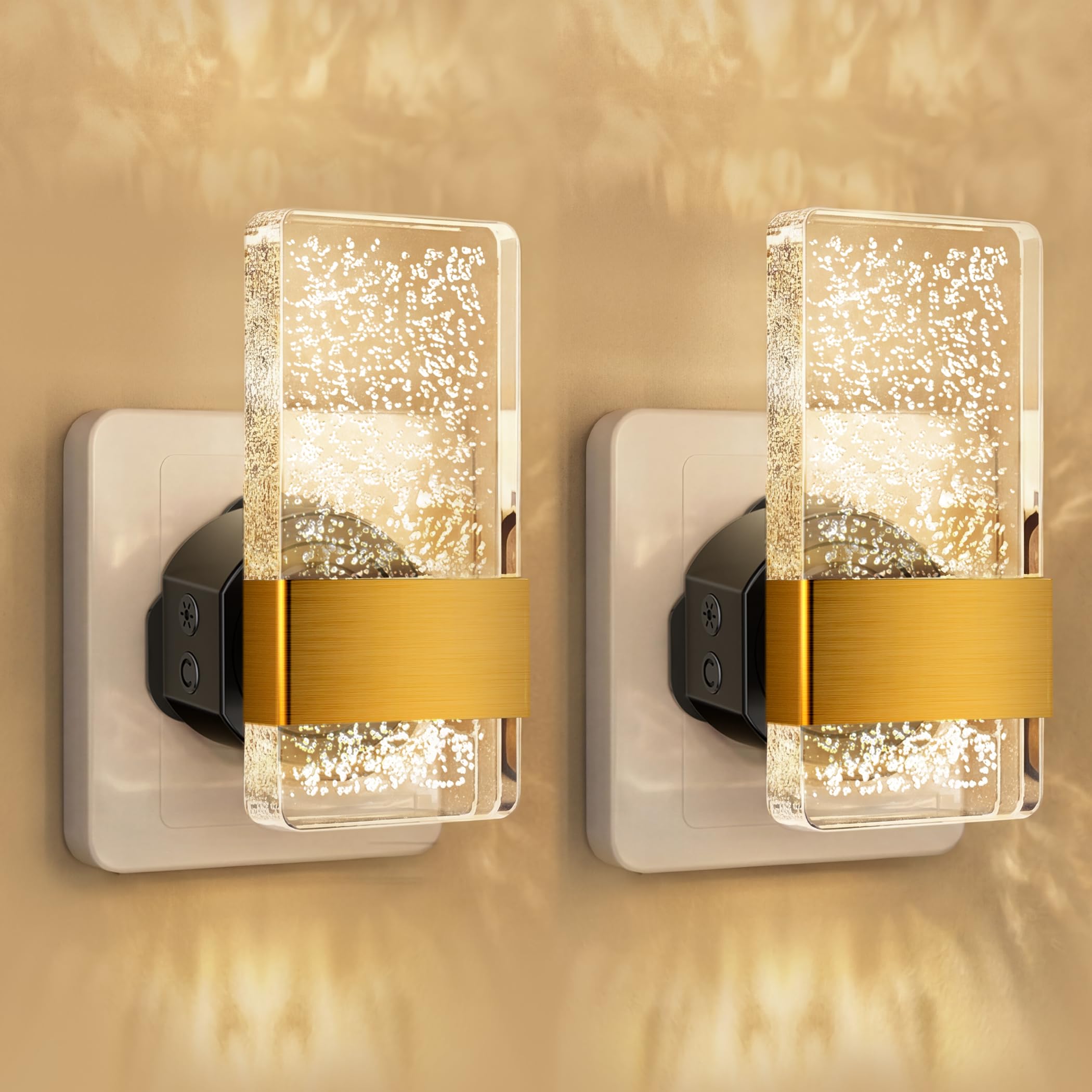 Draome Night Light Plug in Wall with Dusk to Dawn Sensor, Led Night Light Adjustable 3 Colour Temperature and Brightness, Modern Acrylic Bubble Plug in Light for Hallway, Bedroom, Stairs, 2 Pack Gold — image 1