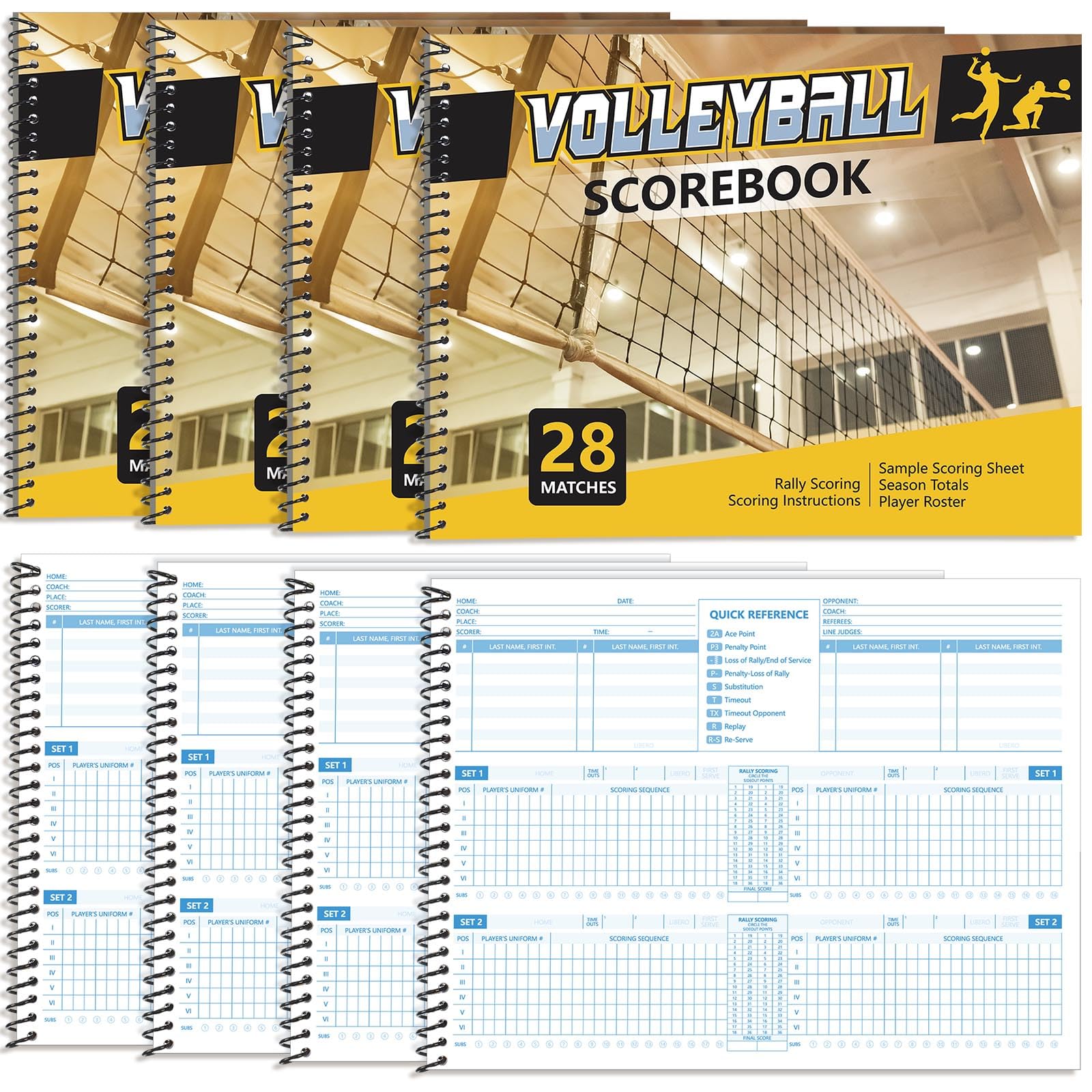 Amazon.com : Fuyoooo 4 Pieces Volleyball Scorebook 28 Match Spiral ...