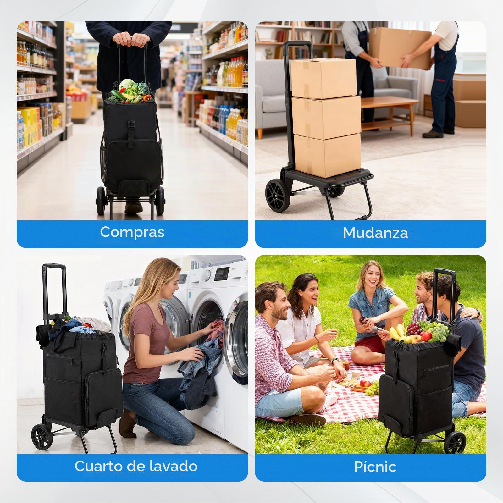 Housolution Carrito Carro Compra Plegable con Ruedas | 46L/136KG Capacidad, 2 en 1 Carretilla de Transporte Compacto para Acampar y Viajes