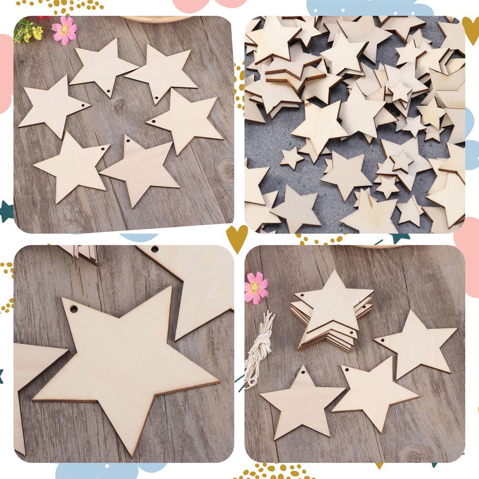 300 Petites étoiles En Bois Décoratives - 5-13 Mm, Non Finies, Pour DIY, Mariage, Noël