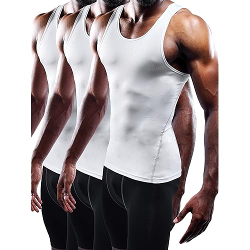 NELEUS Men's 3 Pack Athletic Compression Under Base Layer Sport Tank Top