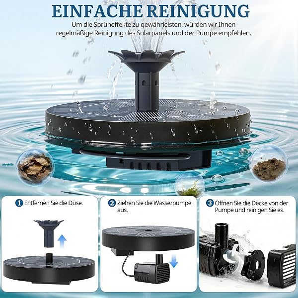 Solar Springbrunnen, Solar Teichpumpe mit Innovative 4-in-1 Düse, 2026 Neueste 1.8W Solarbrunnen, Solar Wasserpumpe Solar schwimmender Fontäne Pumpe für Gartenteich Springbrunnen Vogel-Bad Pool - 4