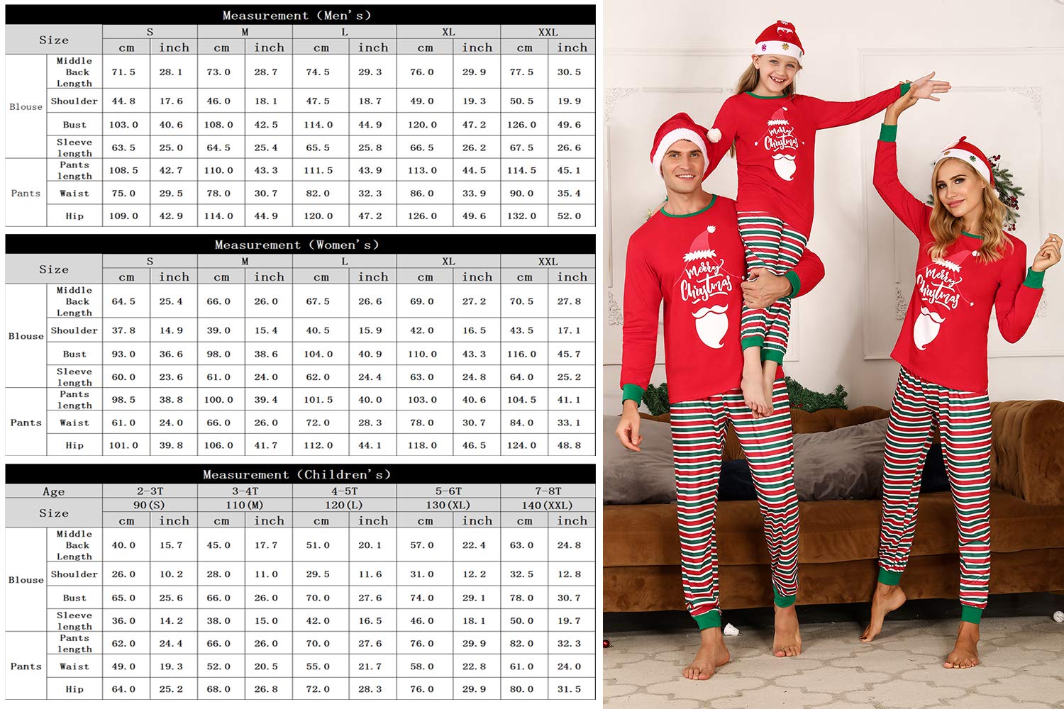 Irevial Pijamas De Navidad Familia Conjunto, Navideños Invierno Manga Larga 2 Piezas, Set Pigiama Donna, Rosso-papà, XXL