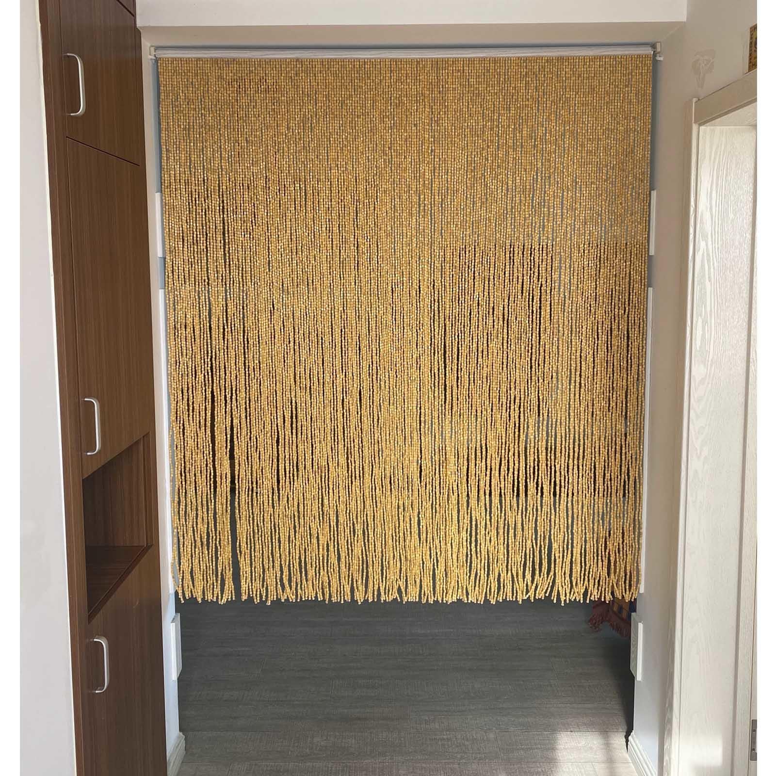 Rideau En Perles De Bambou,Rideau De Perles En Bois Cloison Pour Porte, 50/60/80/90/110/120/140cm Rideau De Perles En Bois Jaune,Rideau D'été Anti-Mouches,Personnalisable,WxH-120strands-120x210cm