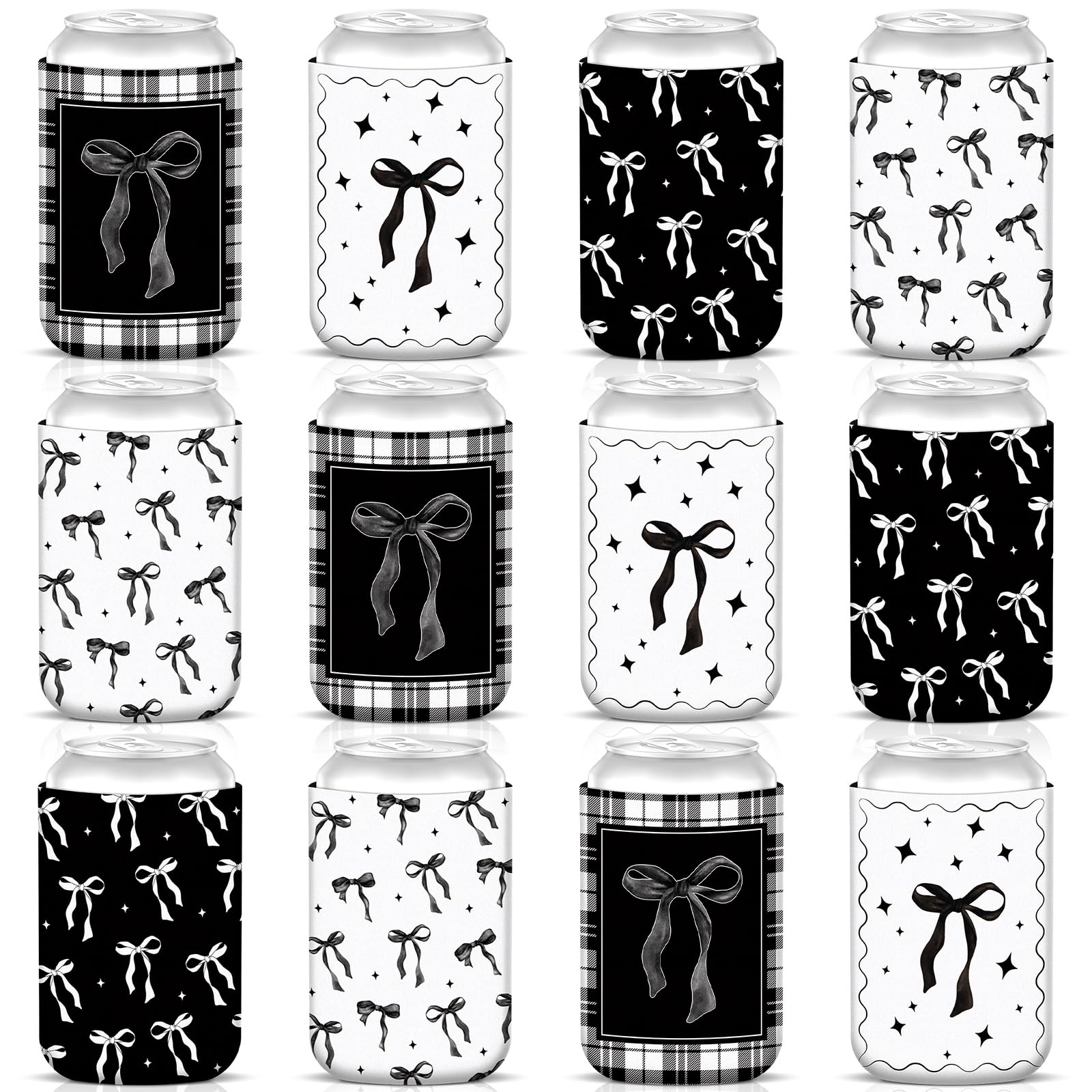 SiliFine 12 Pcs Bow Can Cooler Sleeves Neoprene Coquette Party Favors 12 oz Drink Beverage Can Insulator Beer Cup Holder for Hot Cold Drinks Coquette