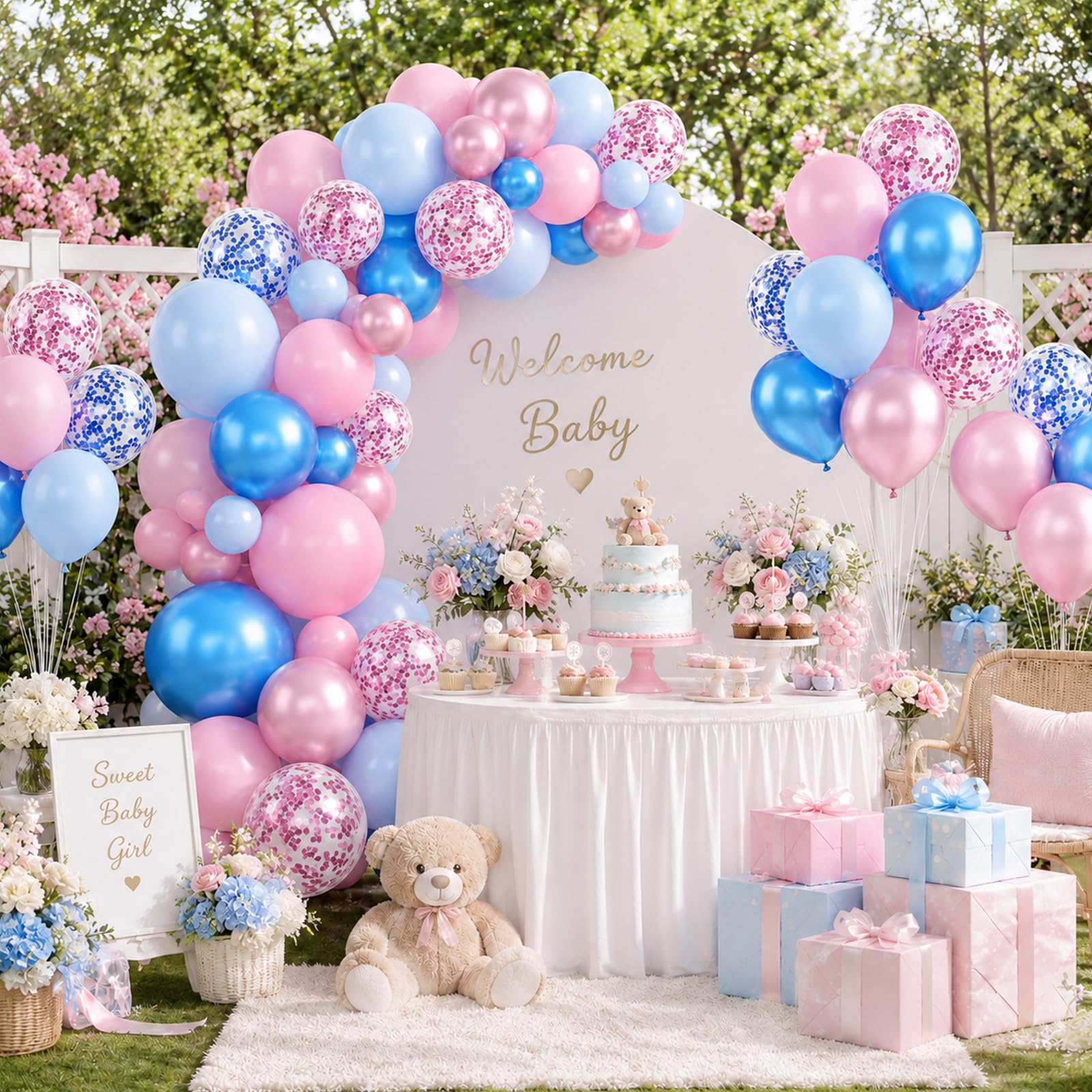 Luftballons Rosa Blau 12 Zoll Pastell Rosa Blau Luftballons Set Gender Reveal Boys or Girls Metallic Blau Pink Konfetti Ballons für Kinder Macaron Thema Brautparty Babyparty Geburtstag Party Deko