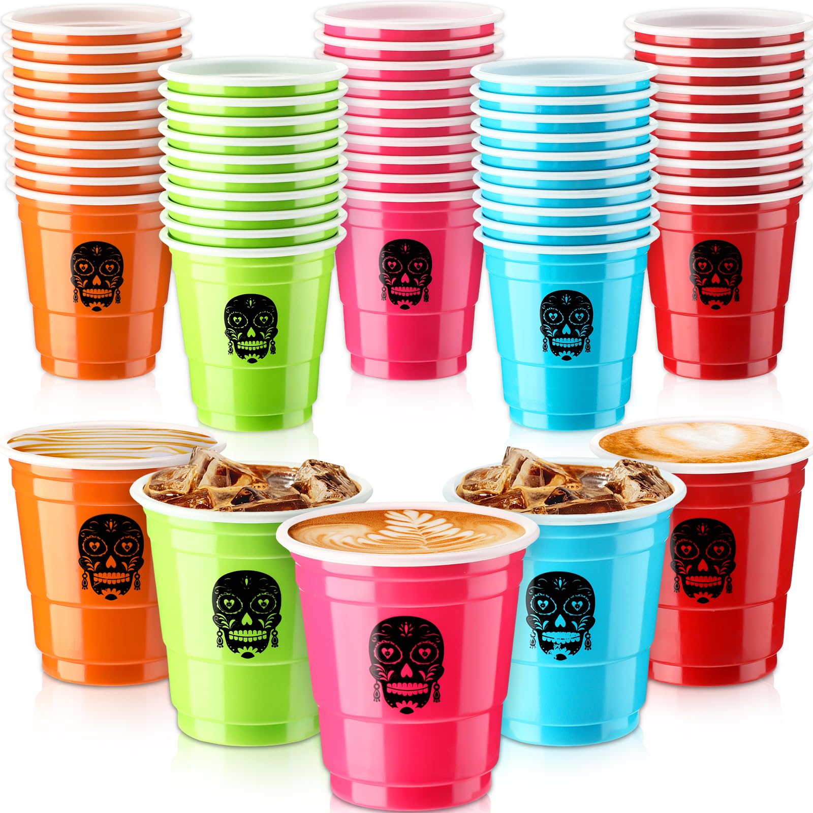 50 Pcs Day Of The Dead Shot Glasses Bulk Plastic 2 Oz Skull Drinking Cup Reusable Day of The Dead Mask Dia de Los Party Decorations Supplies for Halloween Day Of The Dead Mexican Holiday Party