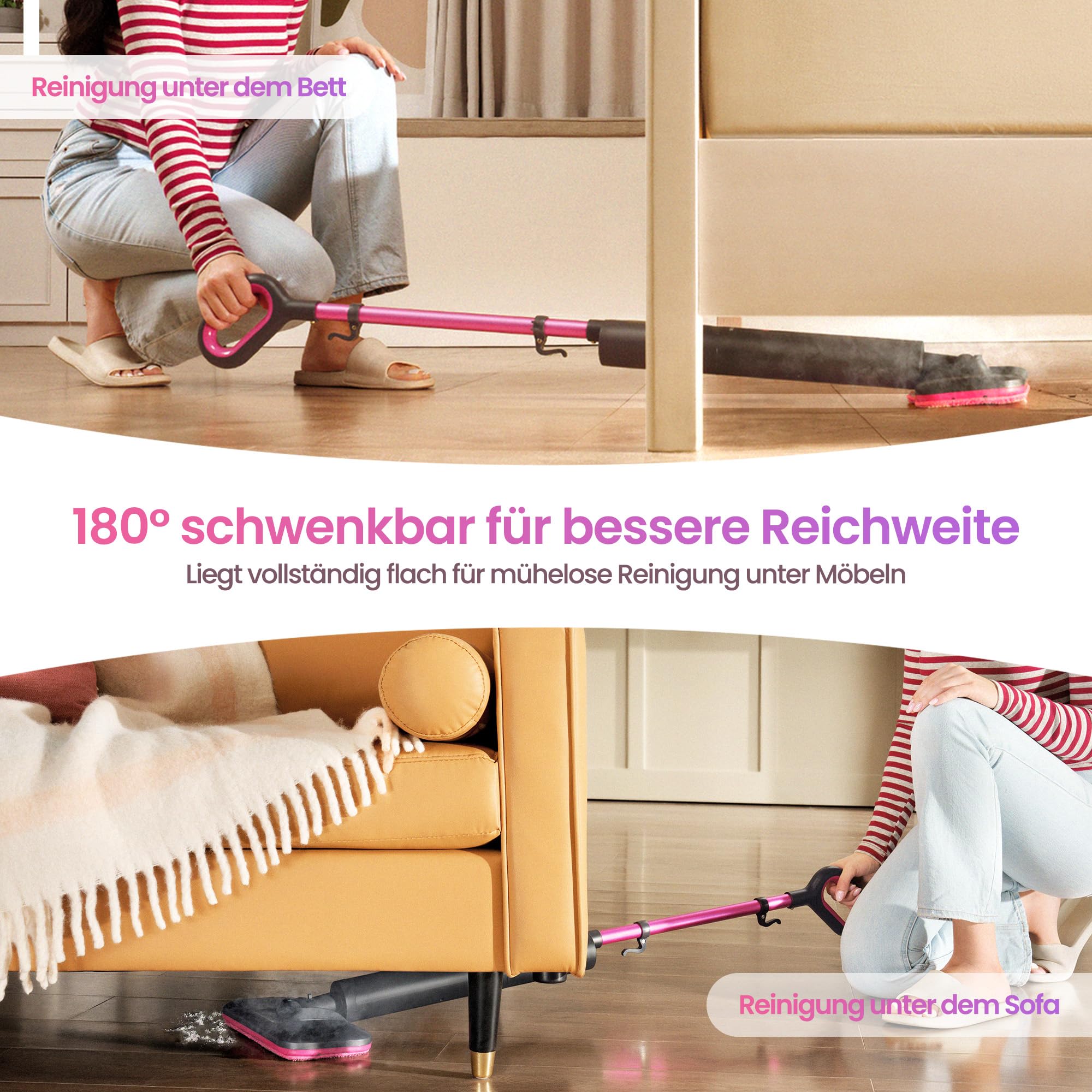 Schenley Leichter Dampfmopp für Hartböden & Teppiche | Dampfstufen, 10 Sek. Aufheizen, 120 °C Dampf, Bis zu 37 Min., 6 m Kabel, Kabelaufwicklung, Freistehend, Chemiefrei