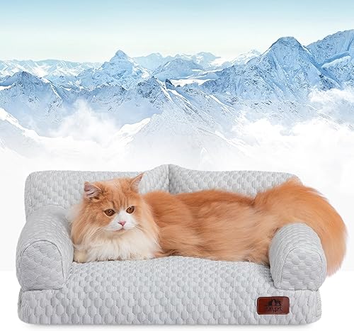 Miniatura 2 de Hollypet Sofá cama refrescante para perros y gatos, sofá cama suave y calmante para gatos y perros medianos y pequeños, gris, 24 x 18 x 10 pulgadas