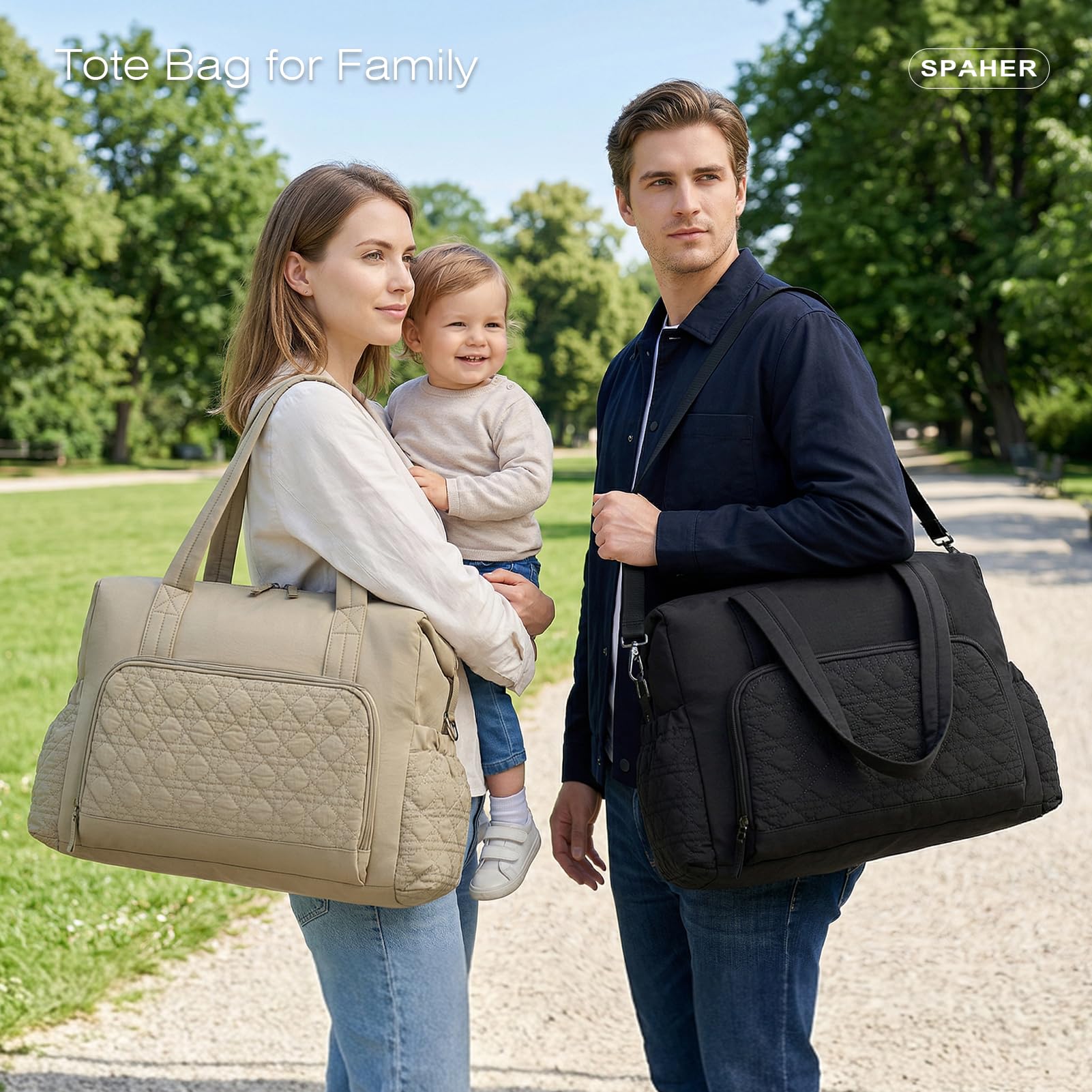 SPAHER Grand Sac a Langer Bebe 30L Sac Maternité Bebe Imperméable avec Compartiments Humide Mommy Bag avec Compartiments Multiples et Bandoulière Amovible