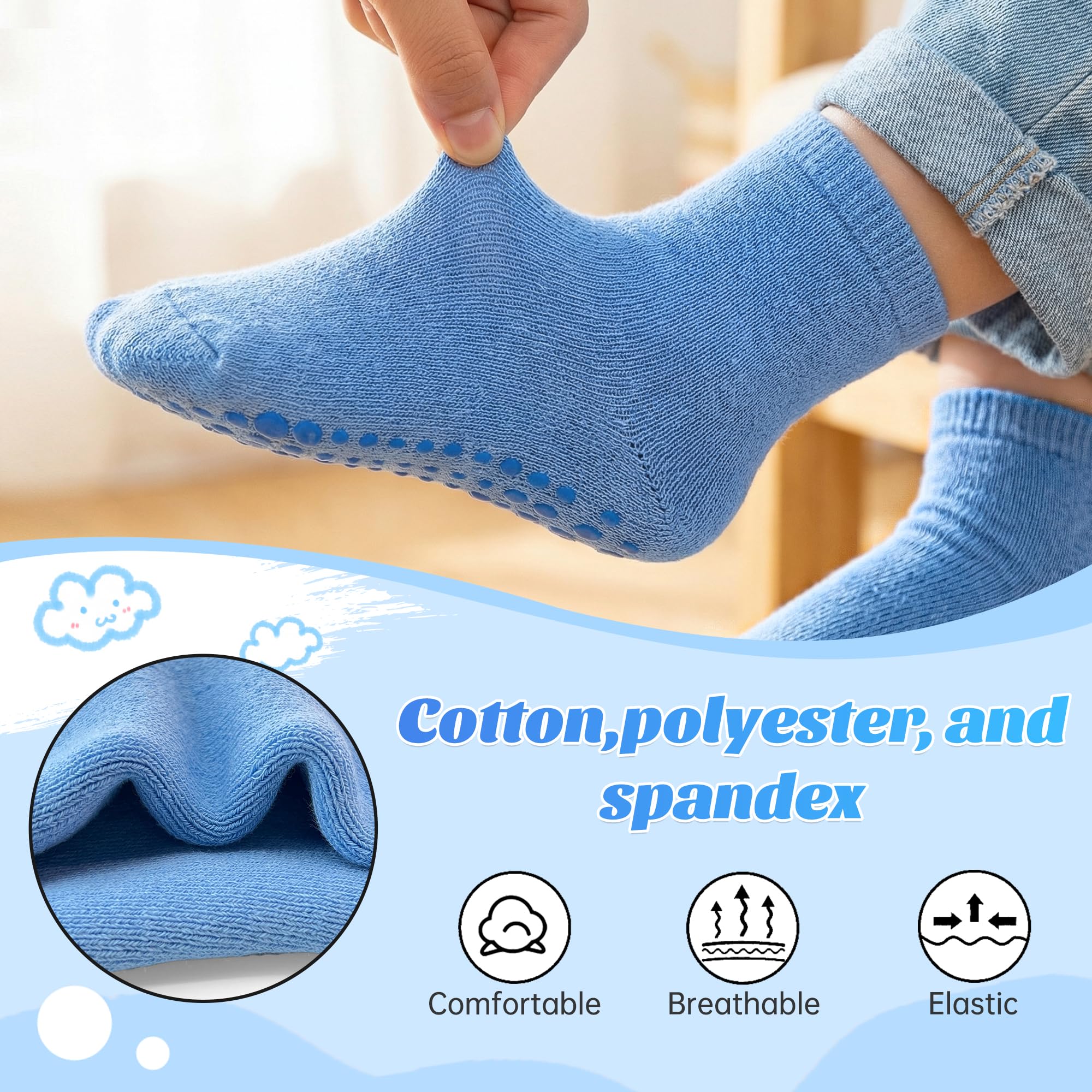GRPSKCOS Lot de 6 paires de chaussettes antidérapantes épaisses pour enfants de 1 à 7 ans