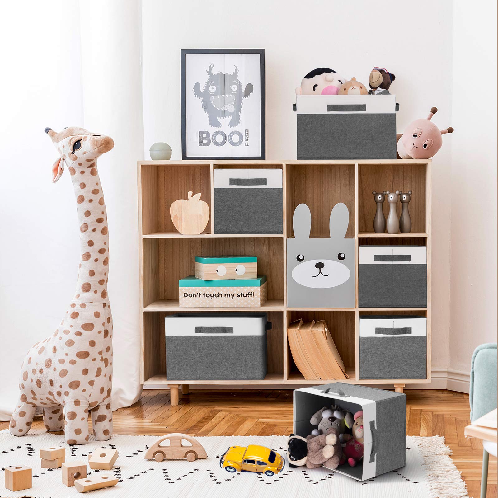 GhvyenntteS Aufbewahrungskörbe [3er Pack] Große faltbare für Regale, stabile Stoffwürfel-Aufbewahrungsboxen mit 3 Griffen Schrank, Kinderzimmer, Wohnzimmer (grau, 38,1 x 27,9 24,4 cm)