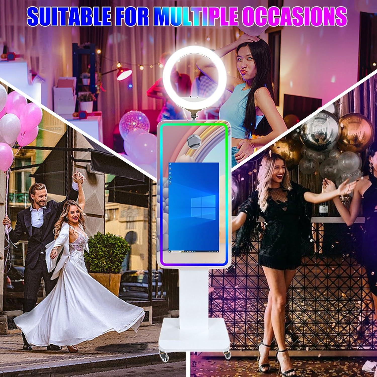 Magic Mirror Photo Booth 21.5" Touch Screen Camera Selfie DSLR Photobooth Machine with Software RGB LED Ring Light and Flight Case for Event Rental Wedding Party