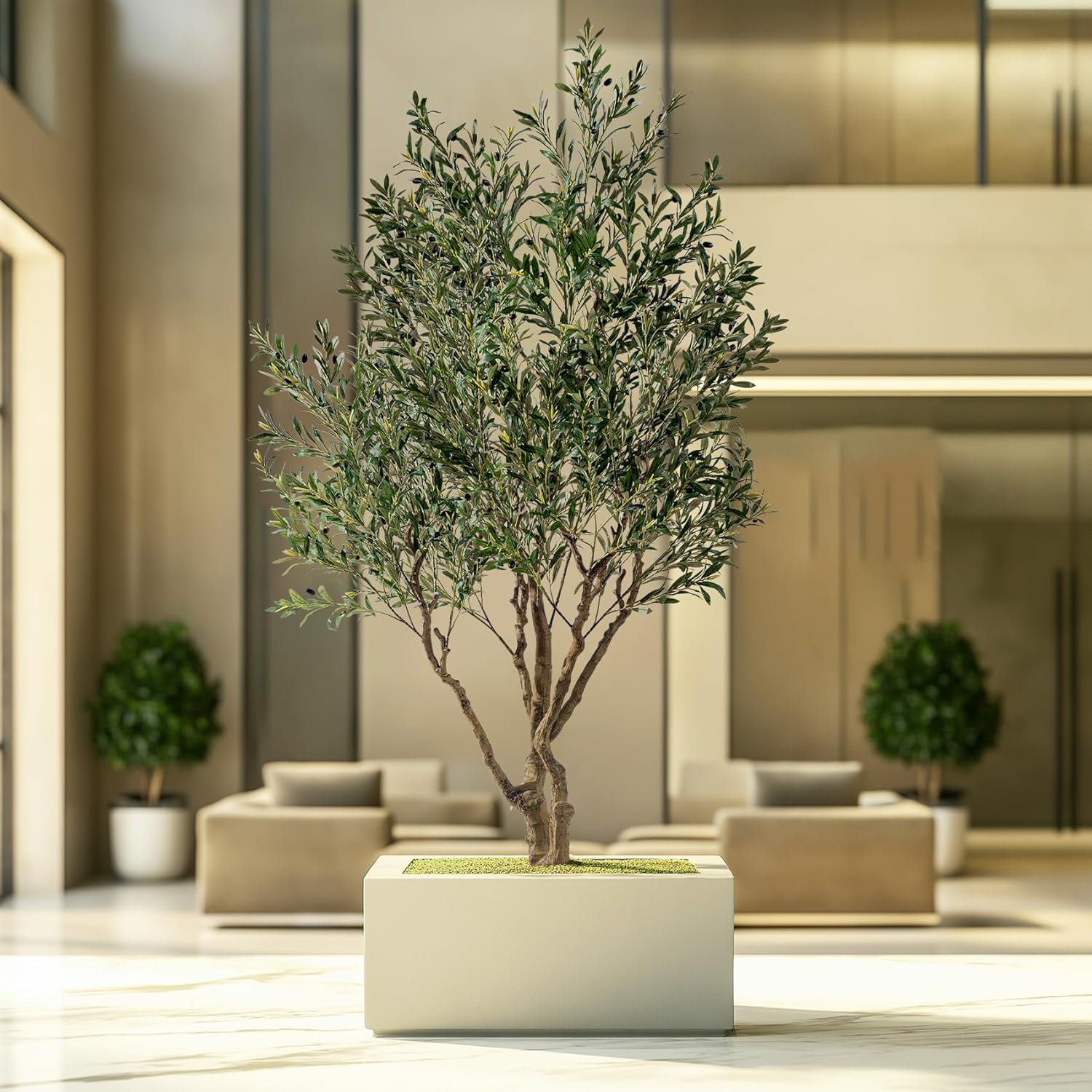 7.5FT Artificial Olive Tree Tall Faux Silk Plant Tall Faux Olive Tree with Natural Wood Trunk & Lifelike Fruits Fake Potted Tree or Home Office Decor - Image 3