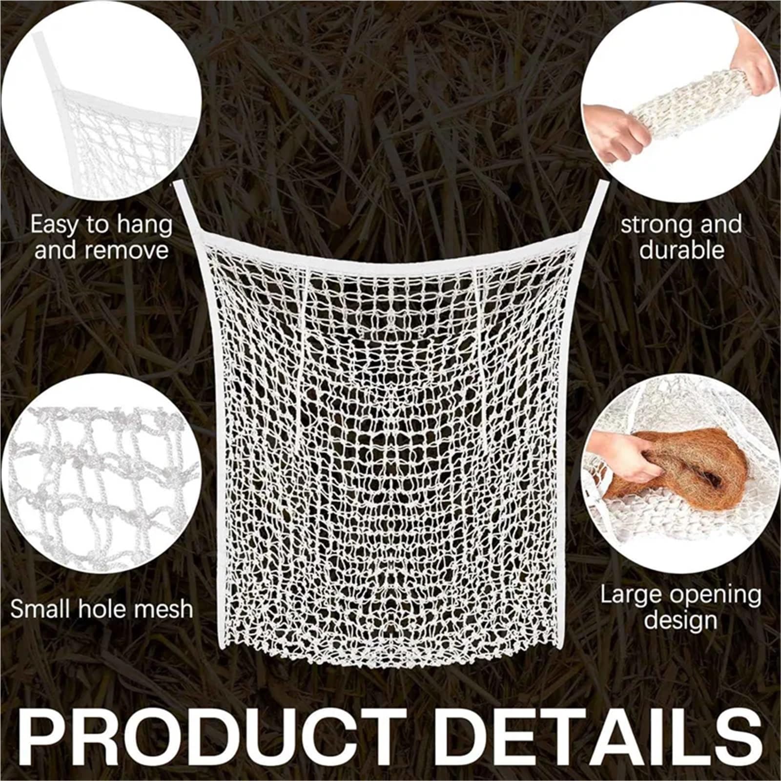 Langsam fressendes Heunetz for Pferde und Ziegen – 88,9 x 78,7 cm, robuste Stall-Futtertasche