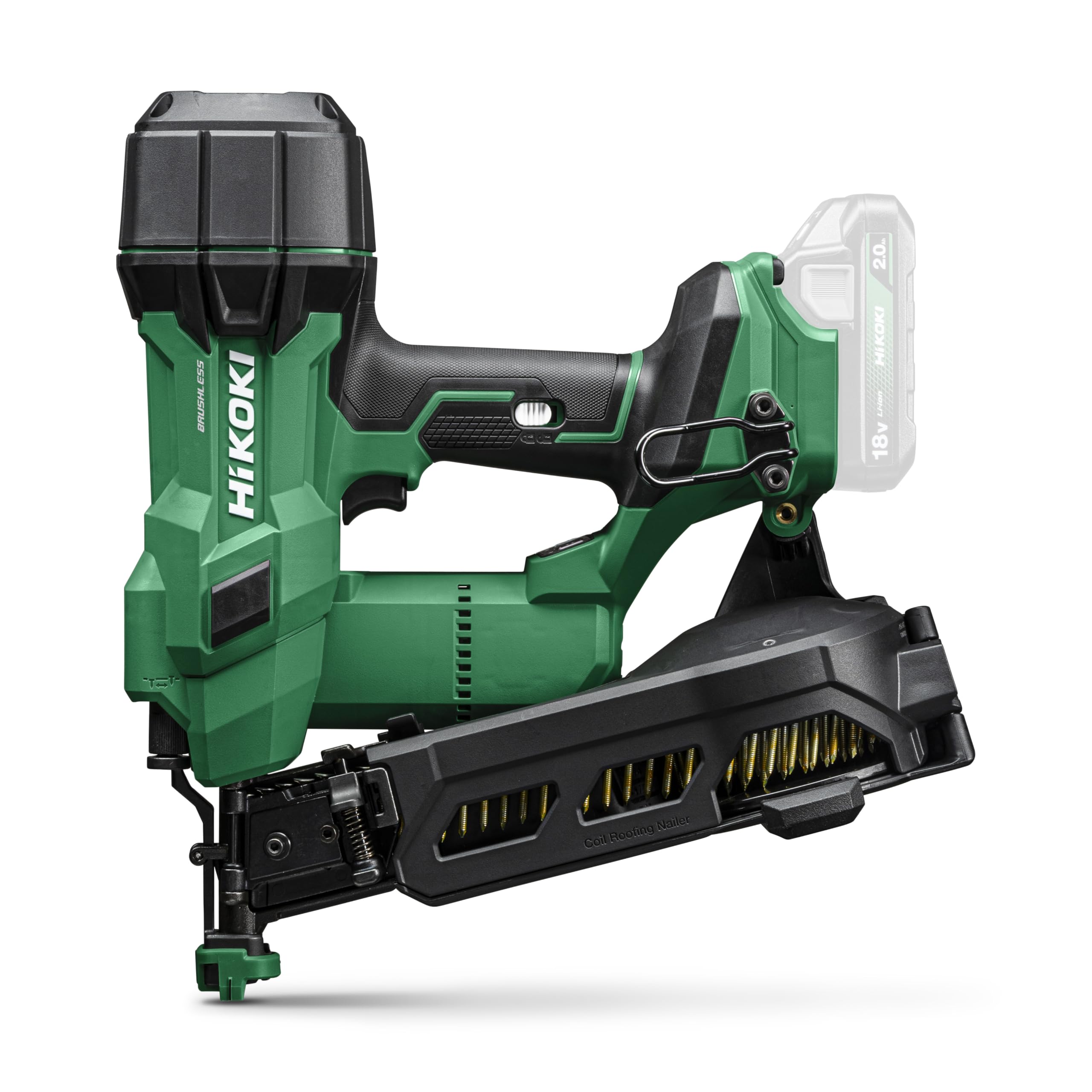 HiKOKI Cloueuse de toit sans fil - 18 V, clous 25-45 mm, entraînement à ressort pneumatique, moteur brushless - Puissante, sans entretien et polyvalente - Mallette incluse