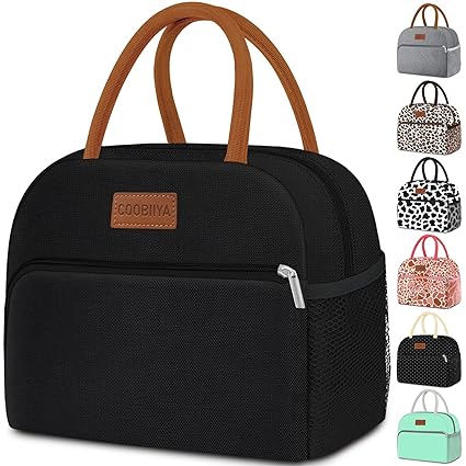 Lunch Bag Women, Insulated Lunch Box Tote Bag for Women Adult Men, Reusable Small Leakproof Cooler Cute Lunch Box Bags for Work Office Picnic School or Travel(Black)