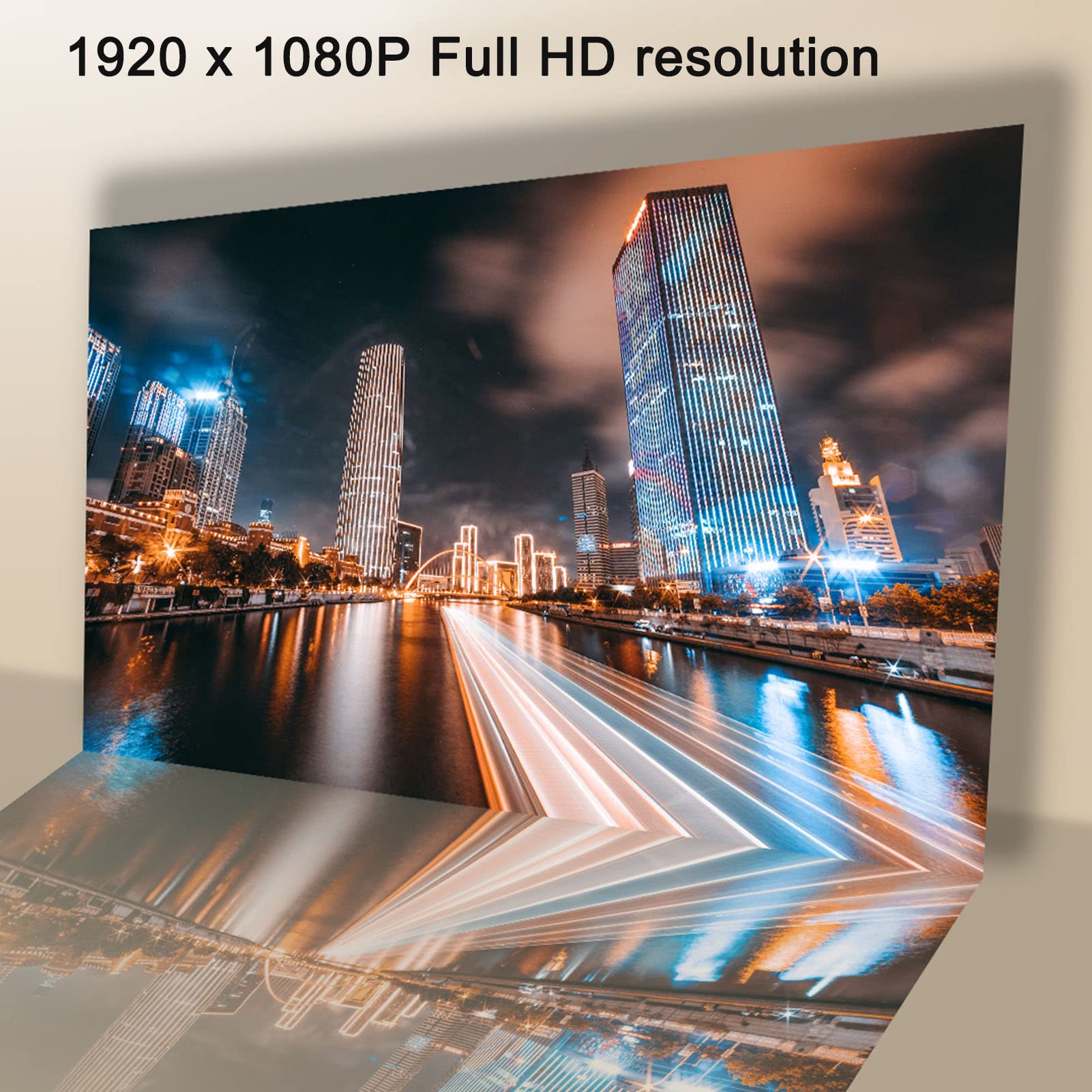 Proyector WiFi 5G/2.4G, 1920X1080P Full HD LED 300 ANSI LM 8000 Lux 4K Smart Home Movie Projector con Mandos A Distancia, Dos Altavoces Duales de 5 W para USB HDMI para Windows 100 A 240 V(UE)