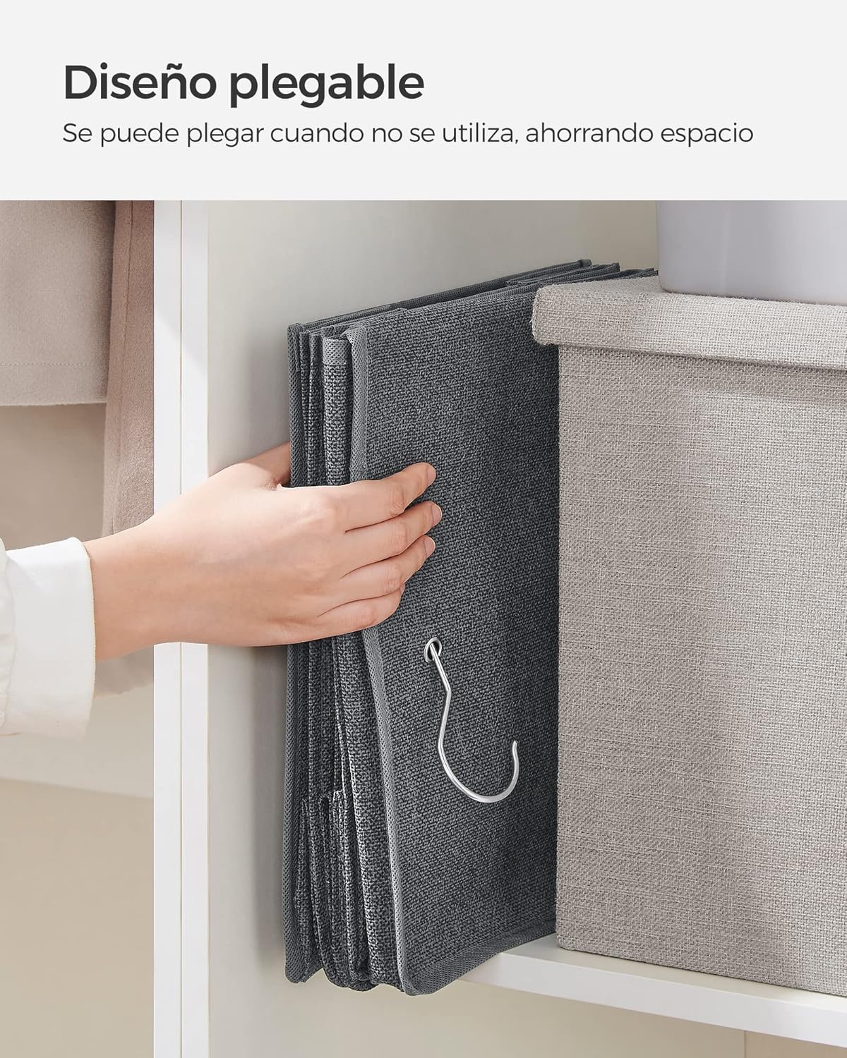 Vista lateral del organizador plegable SONGMICS mostrando su refuerzo de bambú