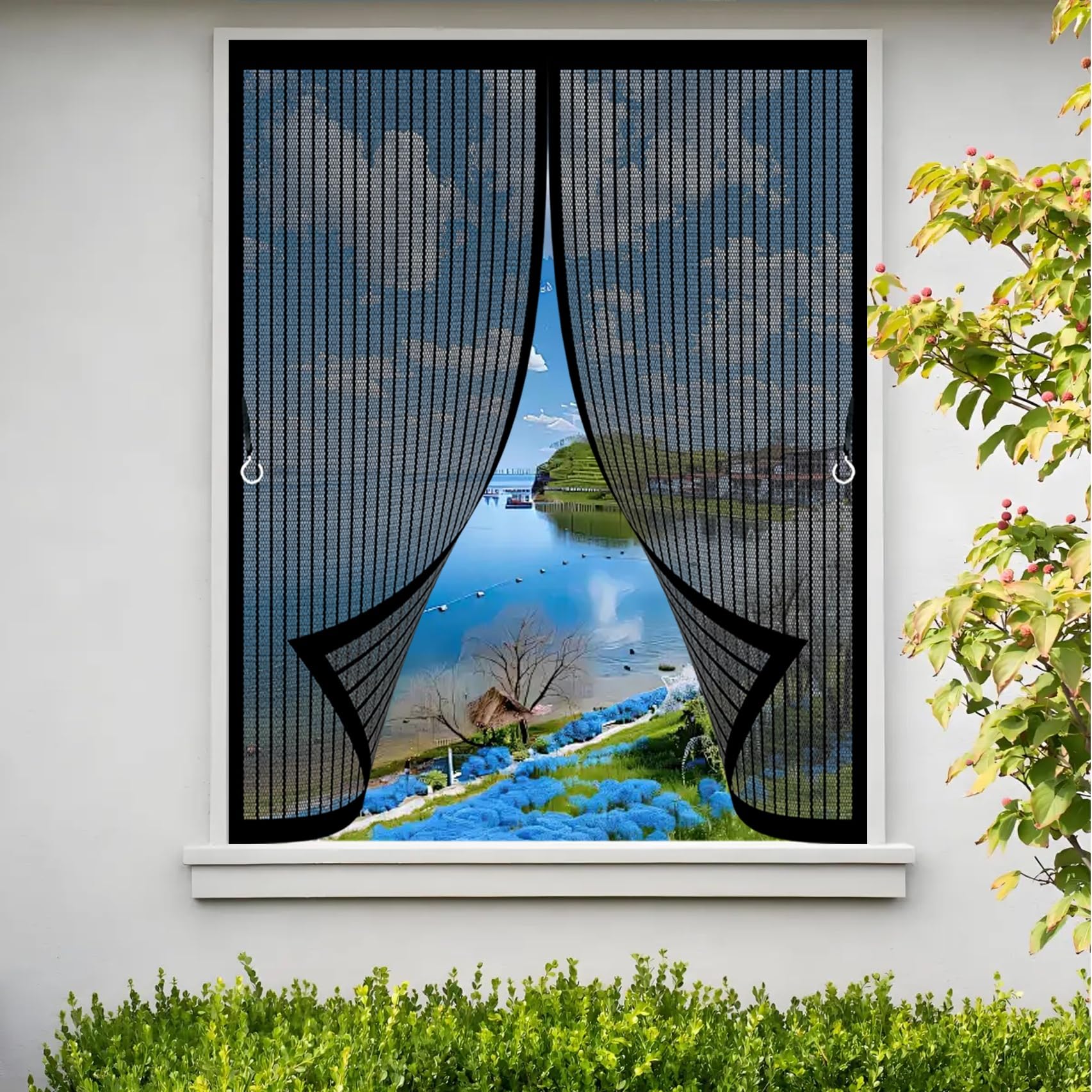 Magnet Fliegengitter 184 x 154 cm Ohne Bohren mit Starken Magneten Selbstschließend, Kratzfest, Stärkere Magneten Magnet Fliegengitter Fenster für Alle Türen Und Fenster, Schwarz