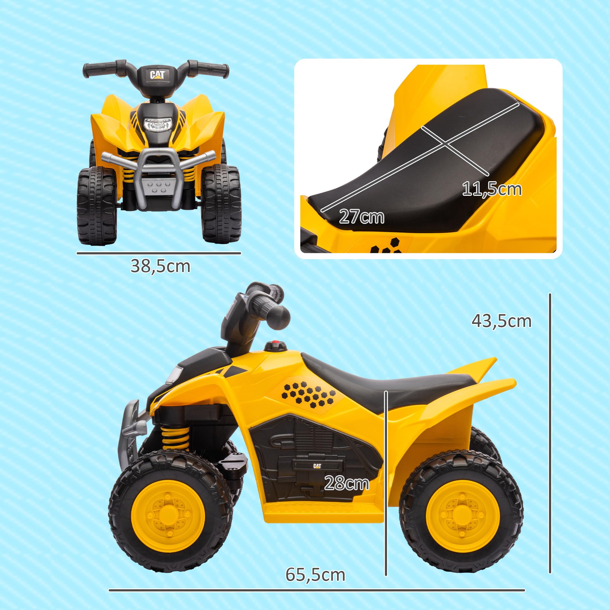 AIYAPLAY Quad électrique pour Enfant sous Licence Caterpillar véhicule à Batterie 6V 2,8 km/h avec klaxon, phares LED, démarrage par Un Bouton, pour 18-36 Mois, Jaune