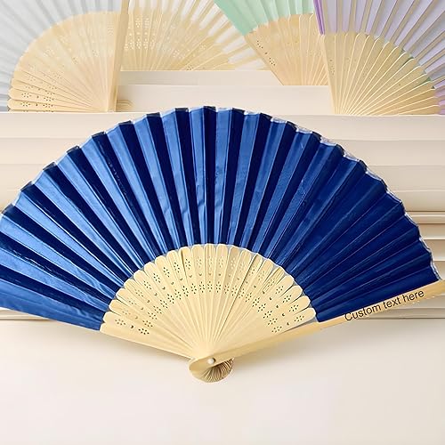 Miniatura 1 de DFDG Ventilador de seda plegable personalizado de mano, ventilador personalizado con tela de seda, ventilador de bambú para invitados de boda,