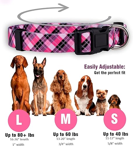 Miniatura 3 de Native Pup Collar de perro a cuadros, leñador rojo, tartán, azul, rosa, ajustable para perros grandes y pequeños (rosa, grande)