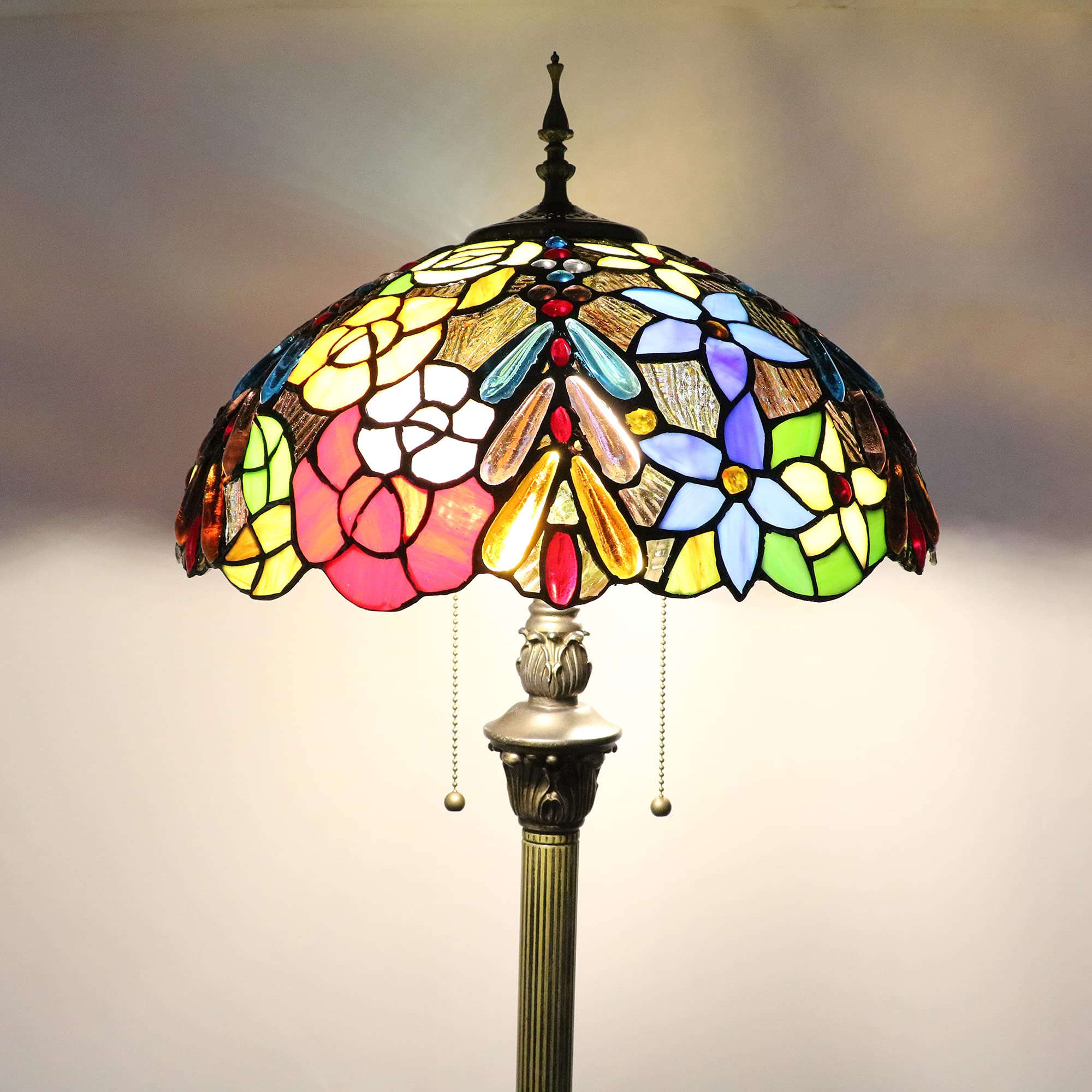Tiffany Stehlampe Wohnzimmer, E27 Traube Glasperlen Leselampe Modern Blumen Stehlampe Aus Buntglas für Flur [Ohne Glühbirnen]