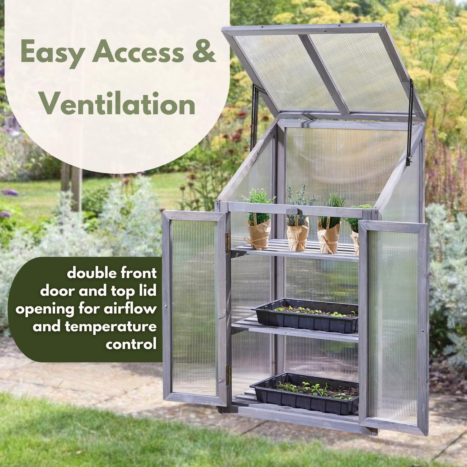 Garden Mile Wooden Cold Frame Mini Greenhouse 3-Tier with Hinged