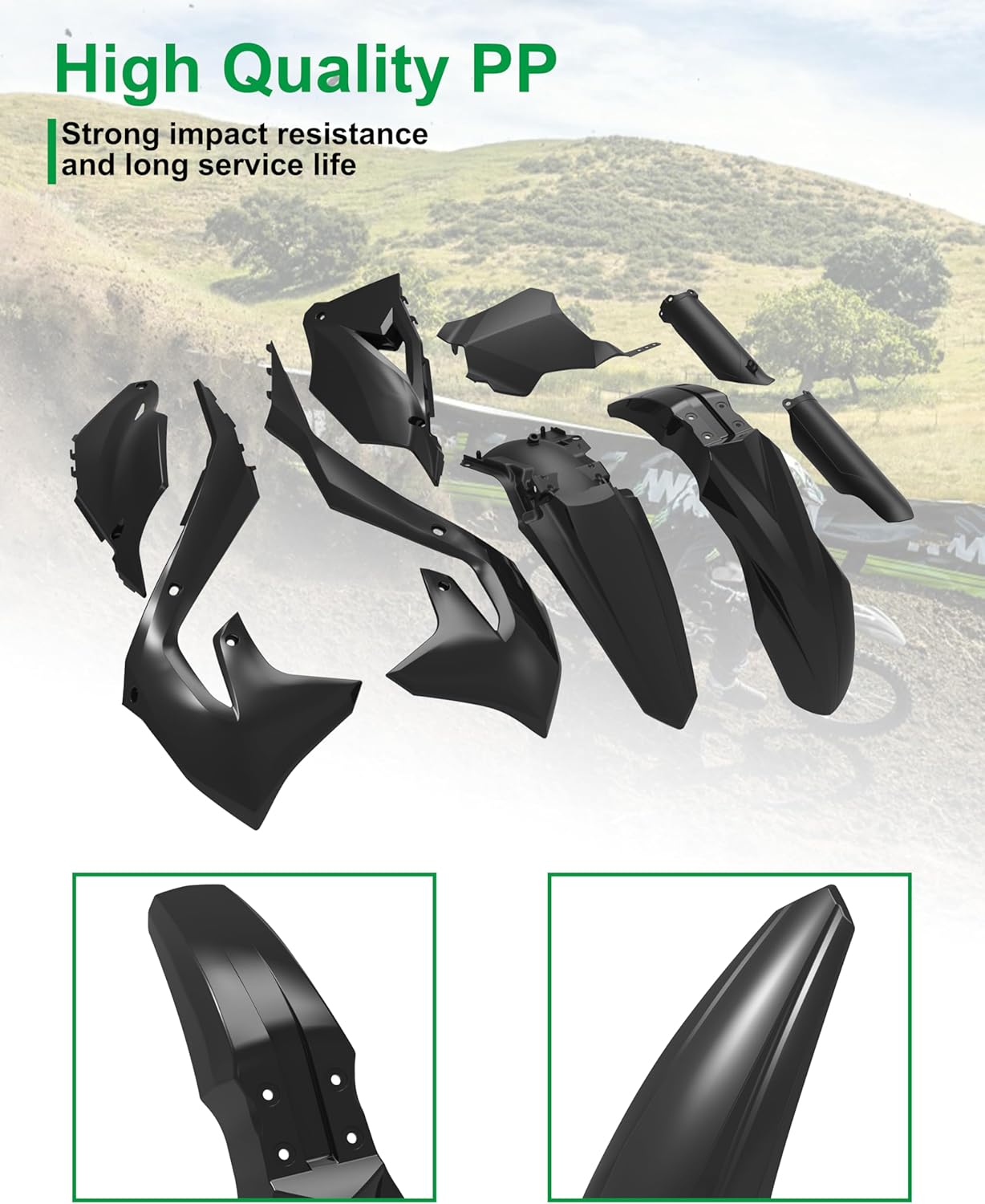 Black Full Plastic Kit for Kawasaki KX250 KX250X KX450X 2012-2022, Fairing Fender Protection Parts Kit for Kawasaki KX450 2019-2022 Accessories