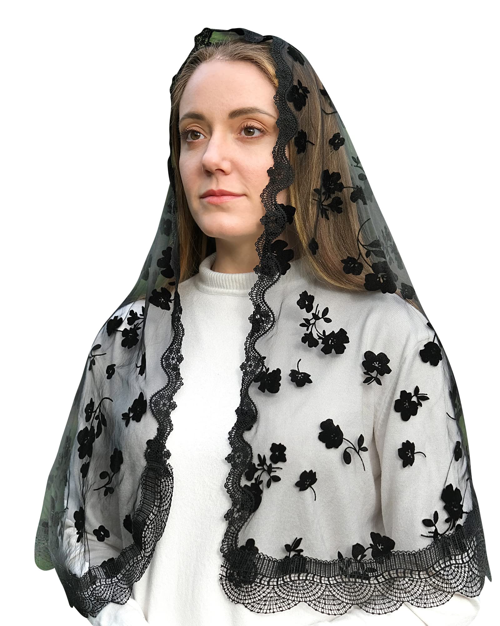 Mantveil Catholic Church Mantilla Veil: Long Vintage Christian Latin Mass Head Covering Spanish Lace Chapel Veils for Women