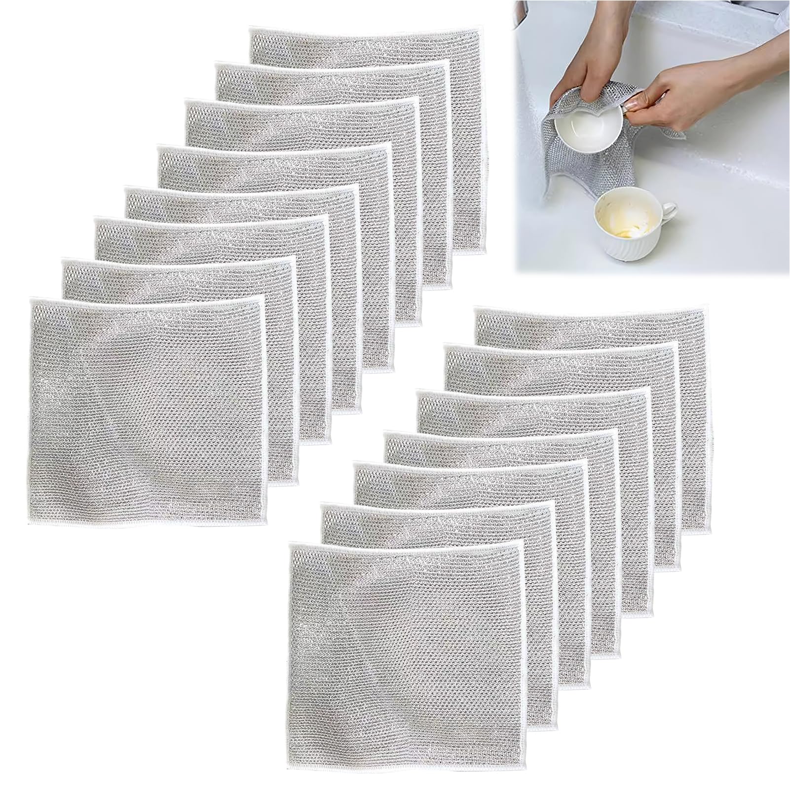 15 Piezas Paños de Alambre Metálico, Paños de Alambre Multiusos de Alambre, Paño de Limpieza Reutilizables Sin Arañazos para Cocina, Trapos Limpieza Uso en Húmedo y Seco Toallas de Limpieza Versátiles