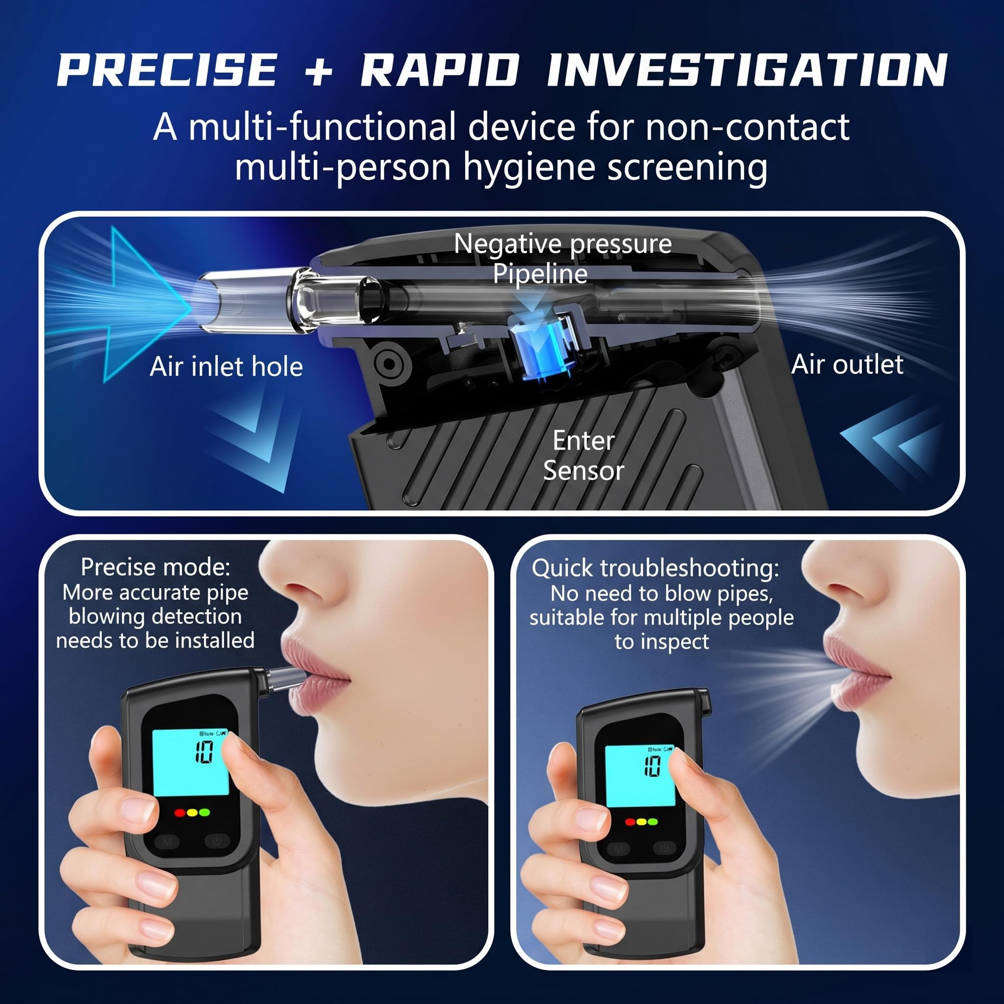 GemCoo ethylotest electronique 3 Secondes avec écran LED, ethylotest Professionnel numérique à Double Mode pour Test Rapide et précision, INCL. 10 Embouts